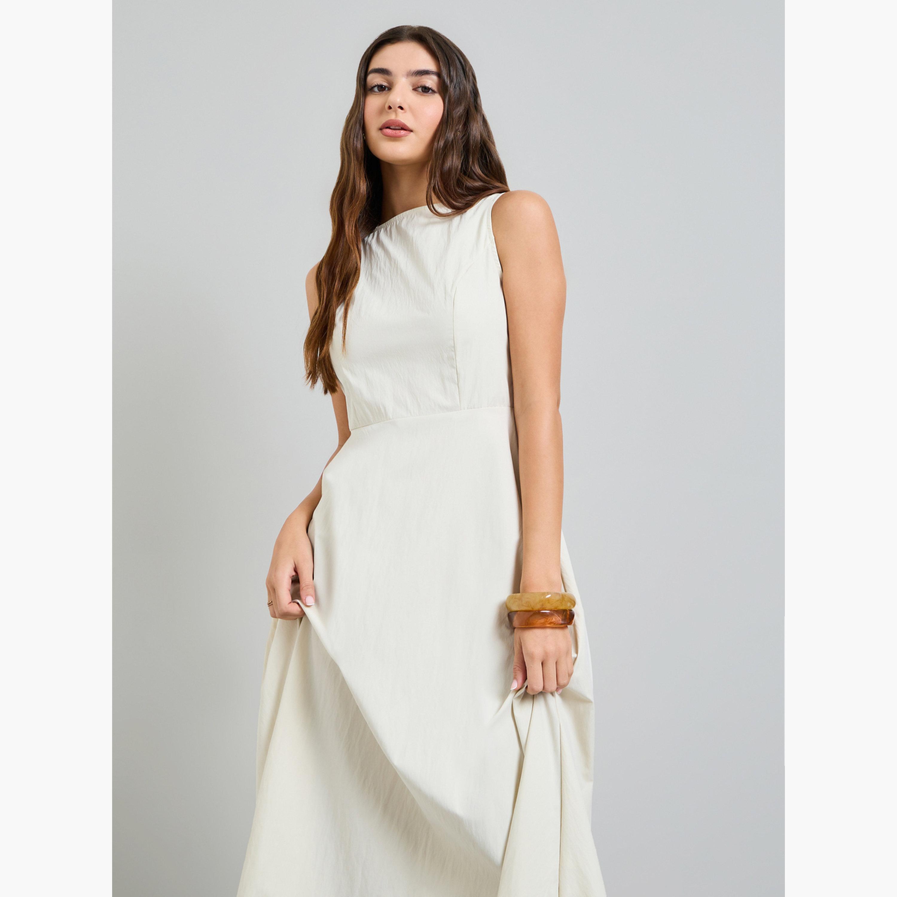 Styli Cream Lace Hem Sleeveless A-Line Maxi Dress-women-clothing-dresses-image-2