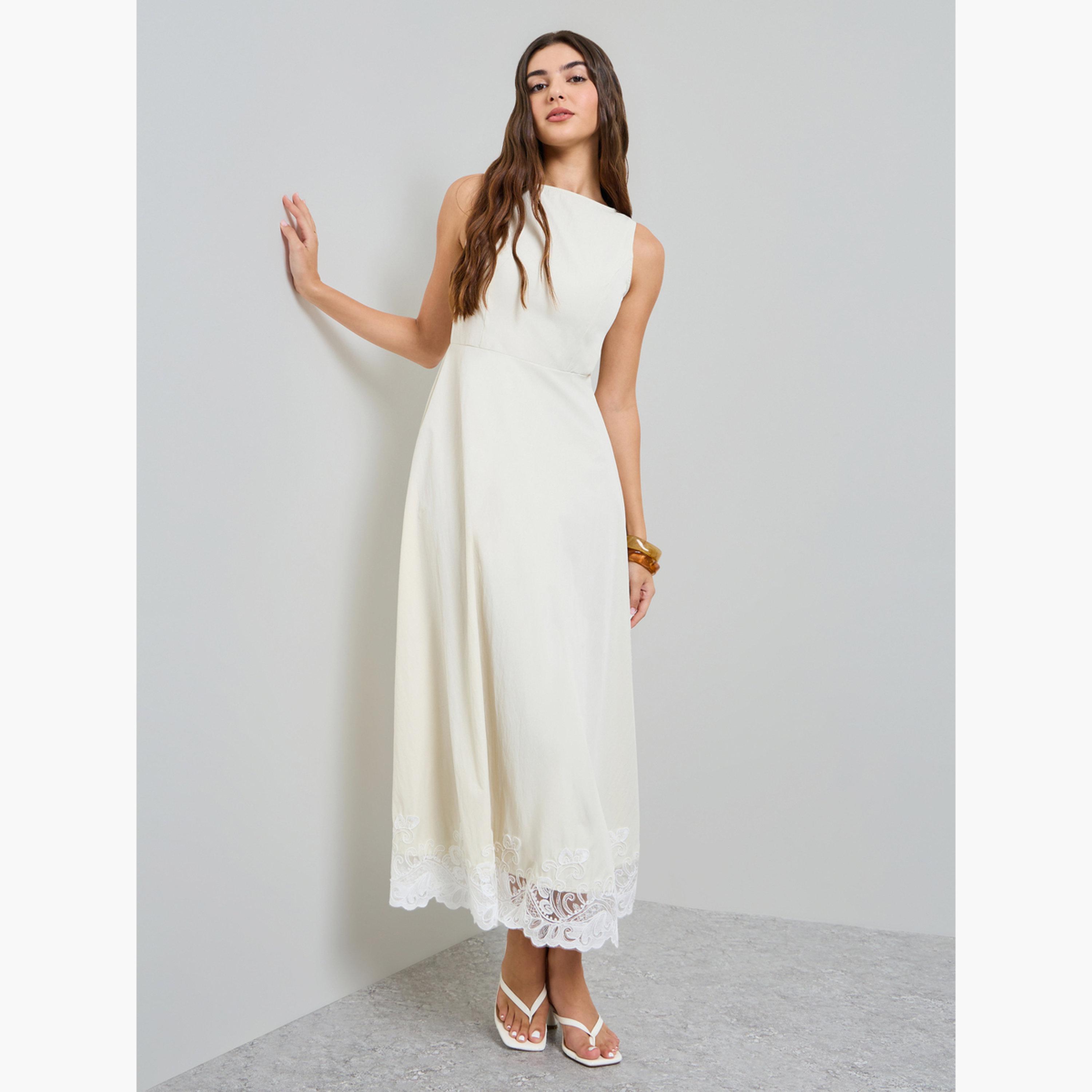 Styli Cream Lace Hem Sleeveless A-Line Maxi Dress-women-clothing-dresses-image-3