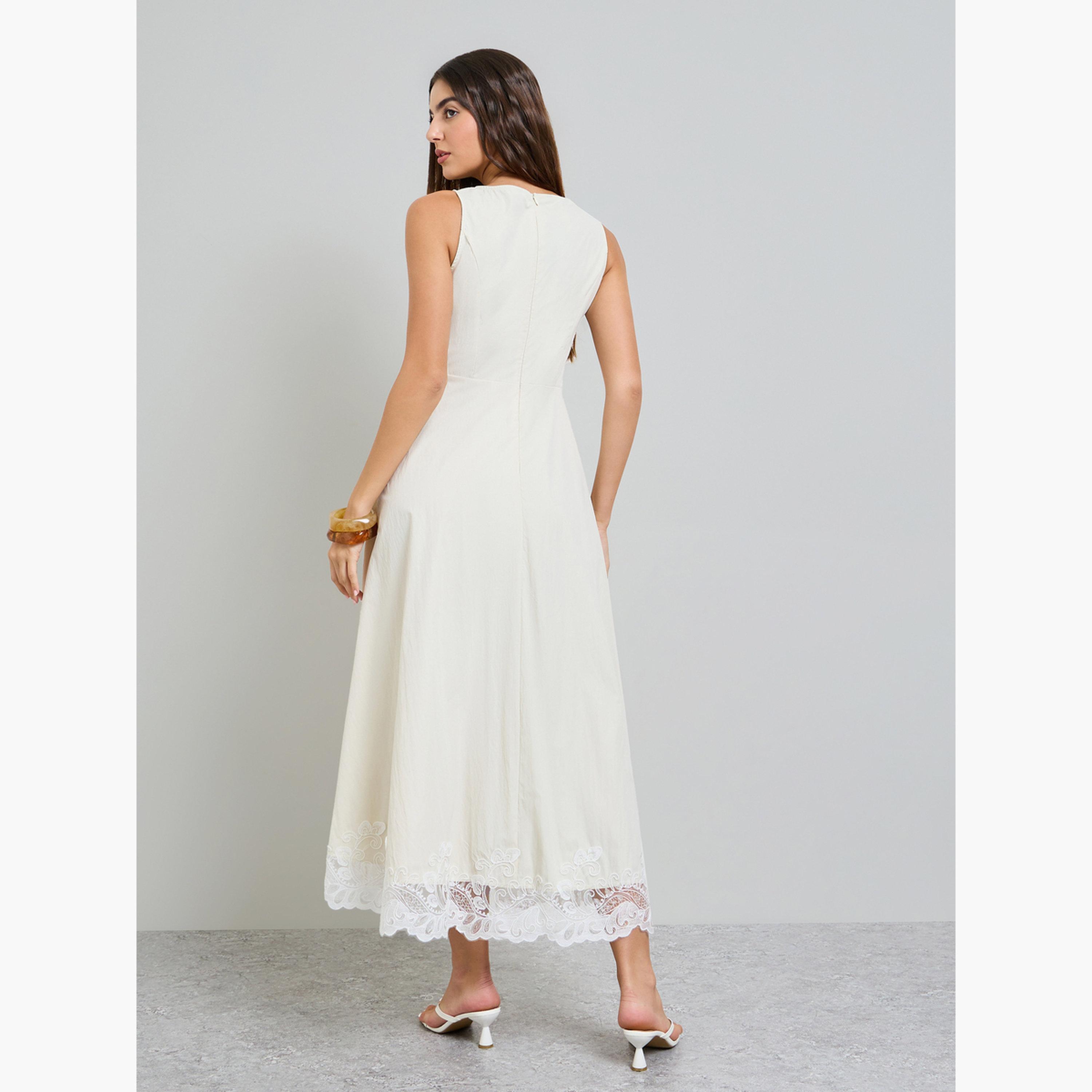 Styli Cream Lace Hem Sleeveless A-Line Maxi Dress-women-clothing-dresses-image-4