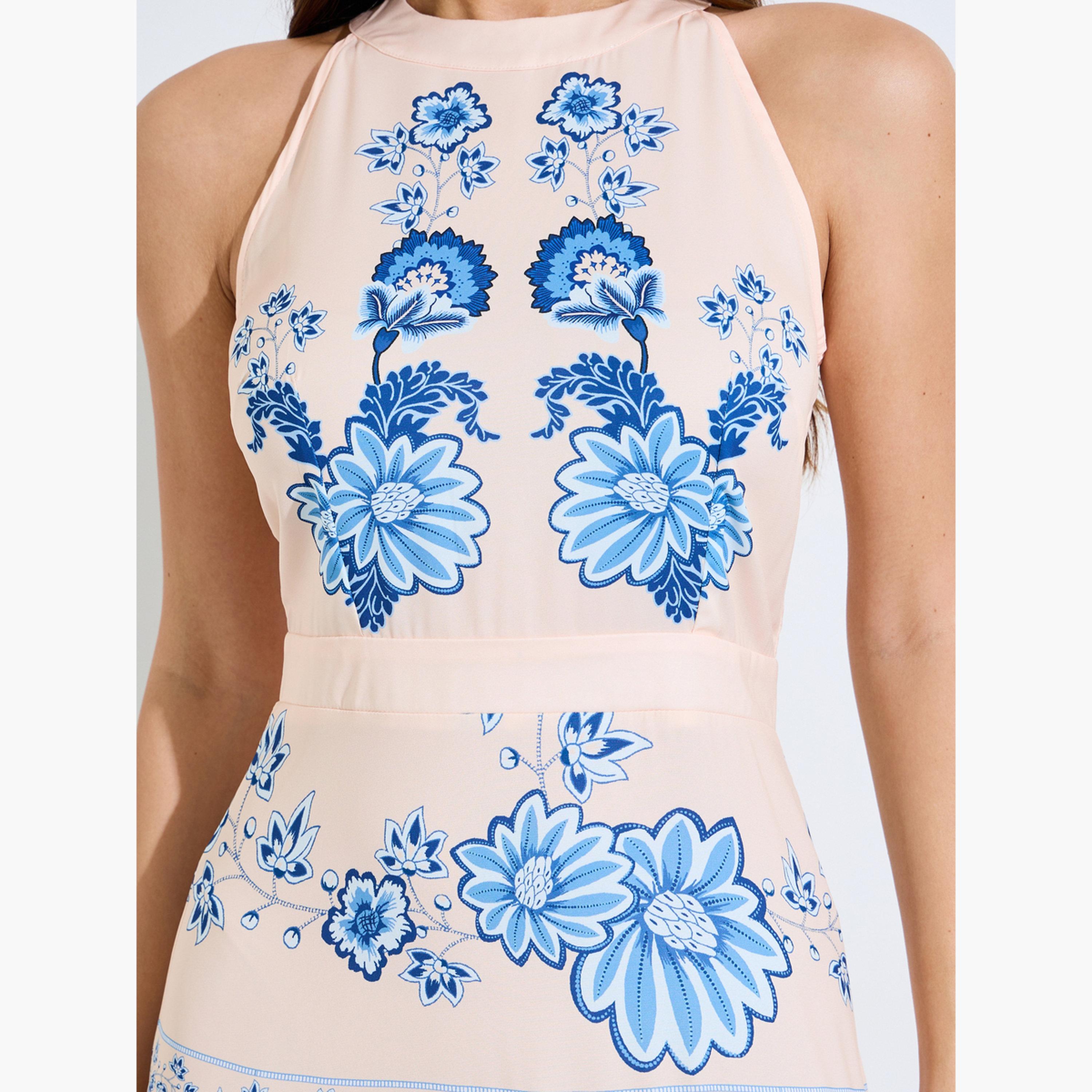 فستان طويل بطبعة بوهيمية وأربطة مع كسرات-women-clothing-dresses-image-5