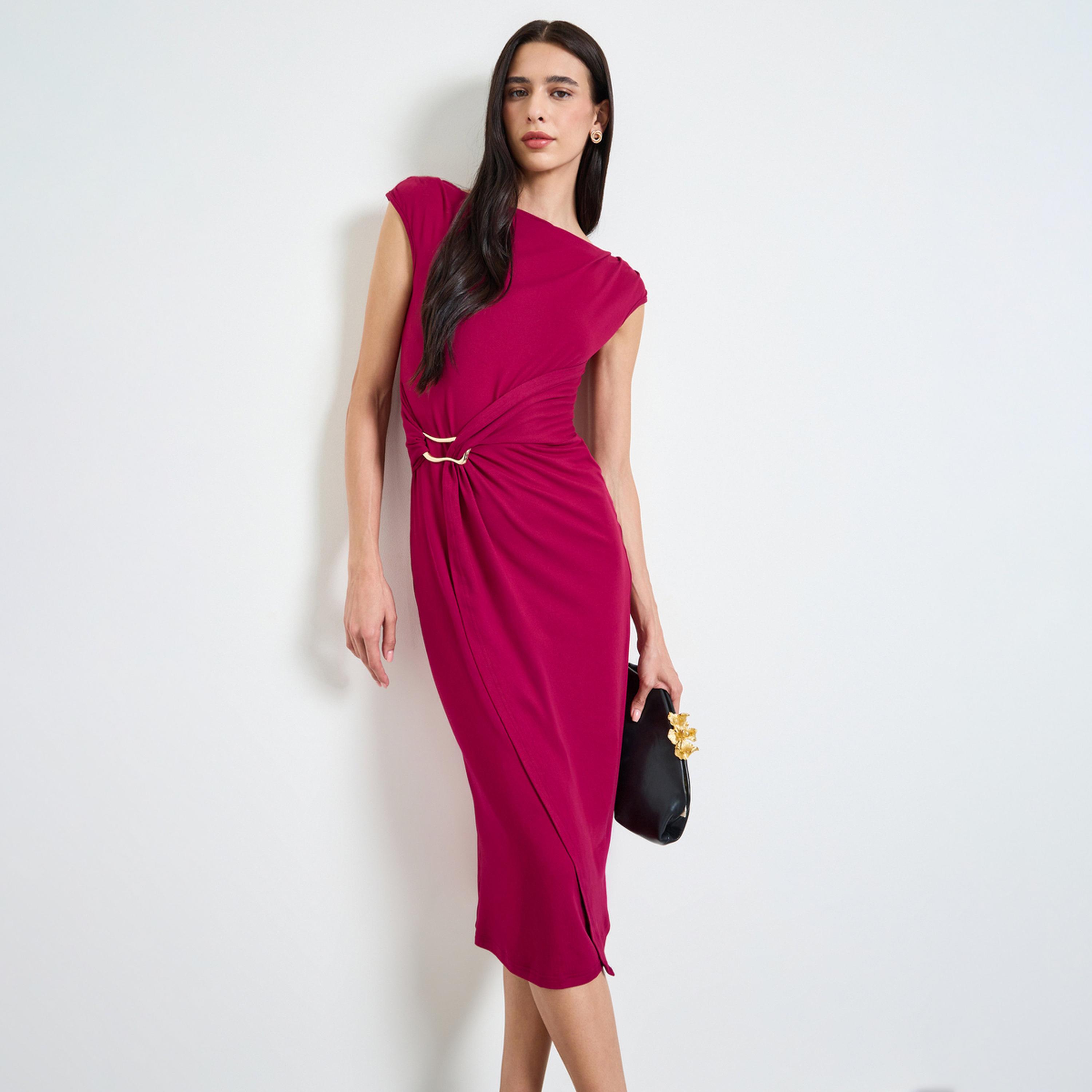 Styli Red Metal Decor Detail Sheath Midi Dress-women-clothing-dresses-image-1