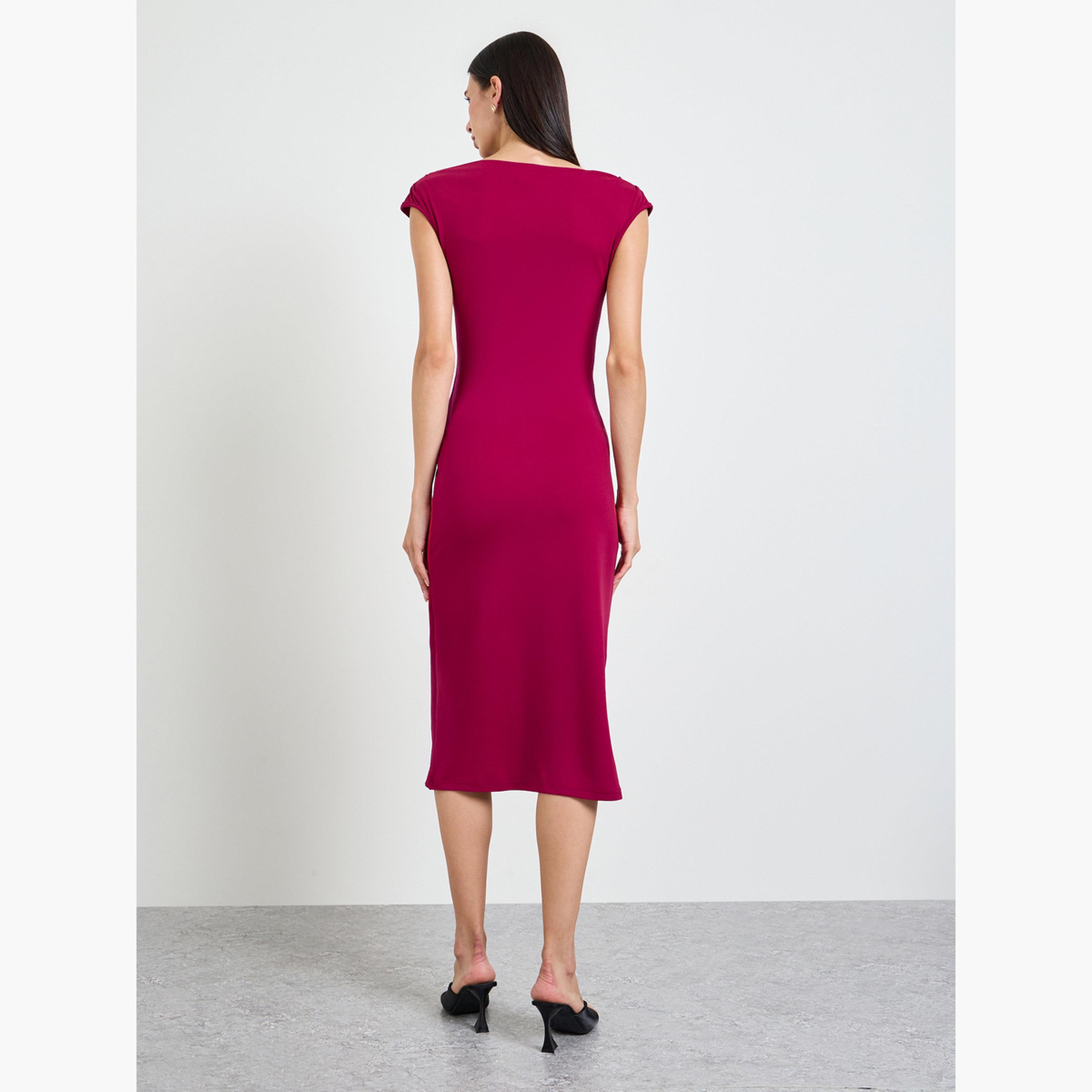 Styli Red Metal Decor Detail Sheath Midi Dress-women-clothing-dresses-image-4
