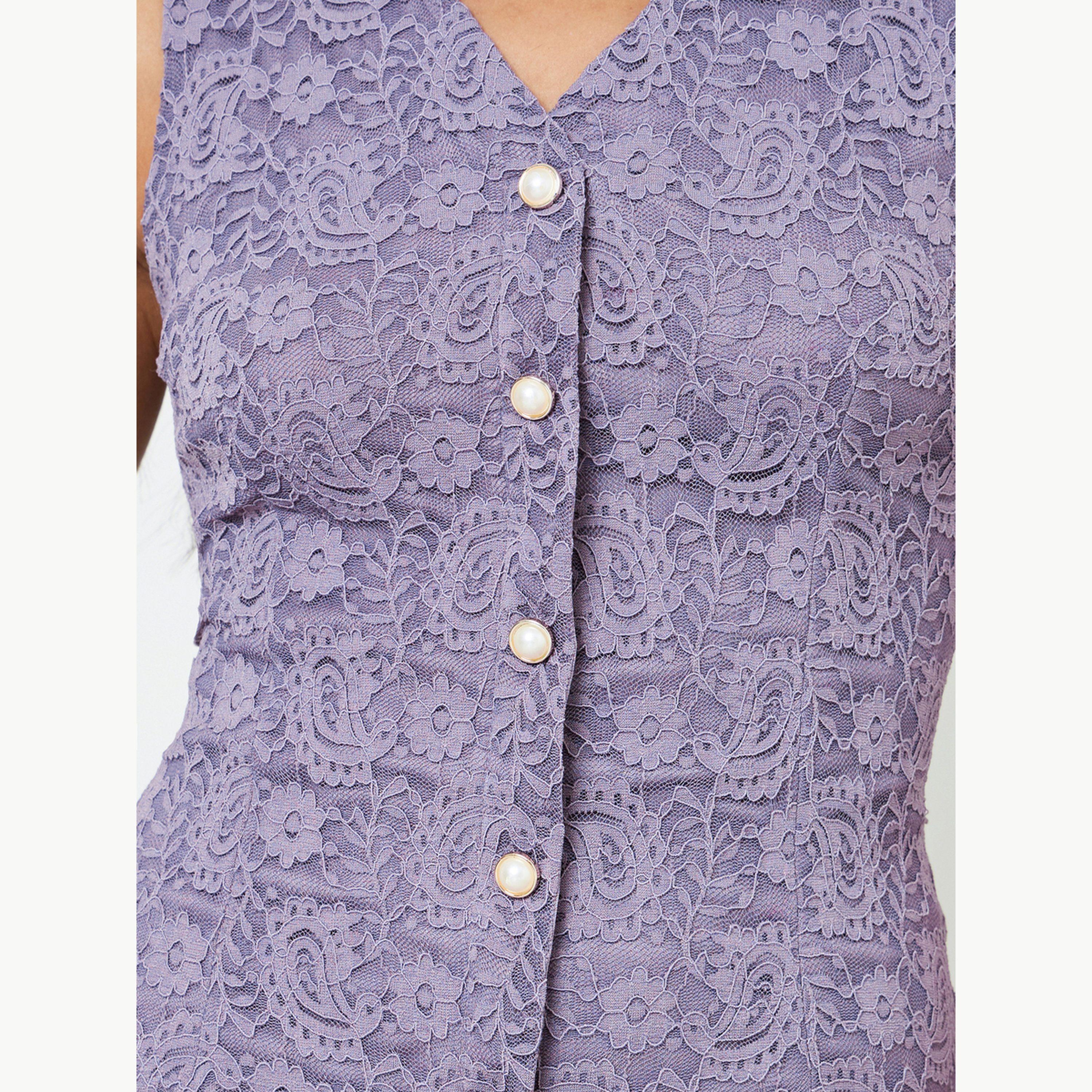 فستان ميدي بحافة حورية البحر وبدون أكمام من الدانتيل-women-clothing-dresses-image-5