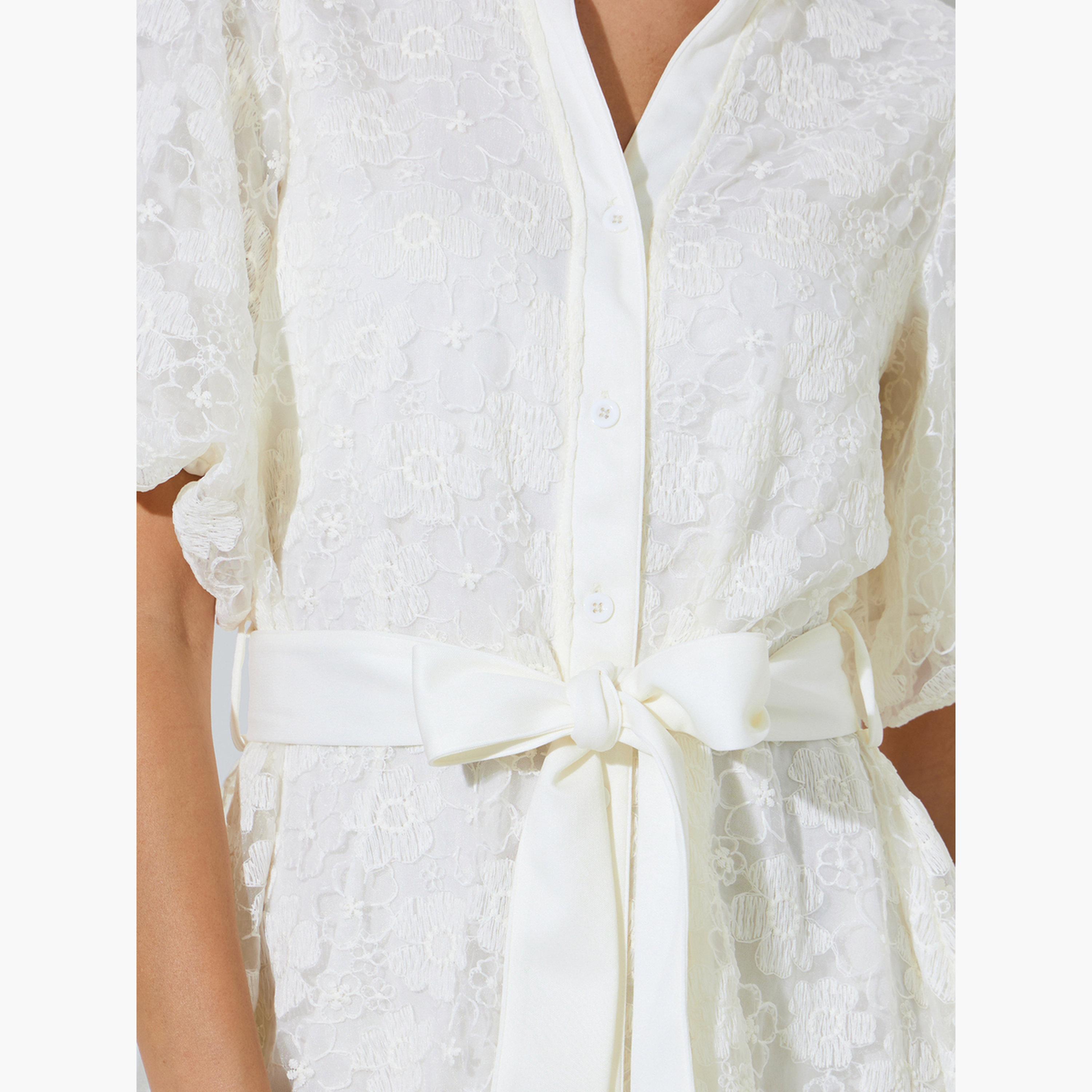 فستان ميدي بنمط قميص دانتيل مع حزام برباط-women-clothing-dresses-image-6