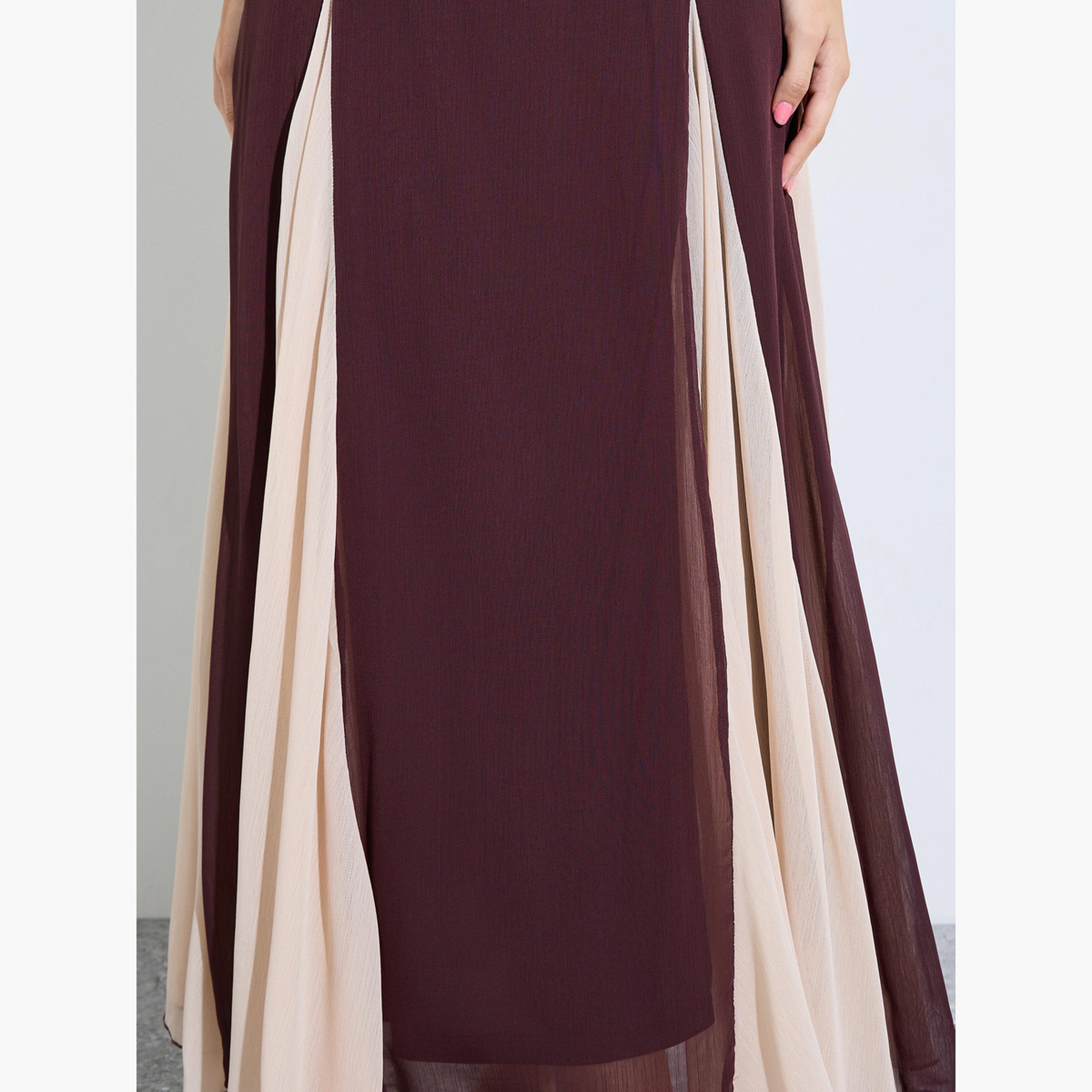 Styli Brown Color Block Halter Neck Maxi Dress-women-clothing-dresses-image-5