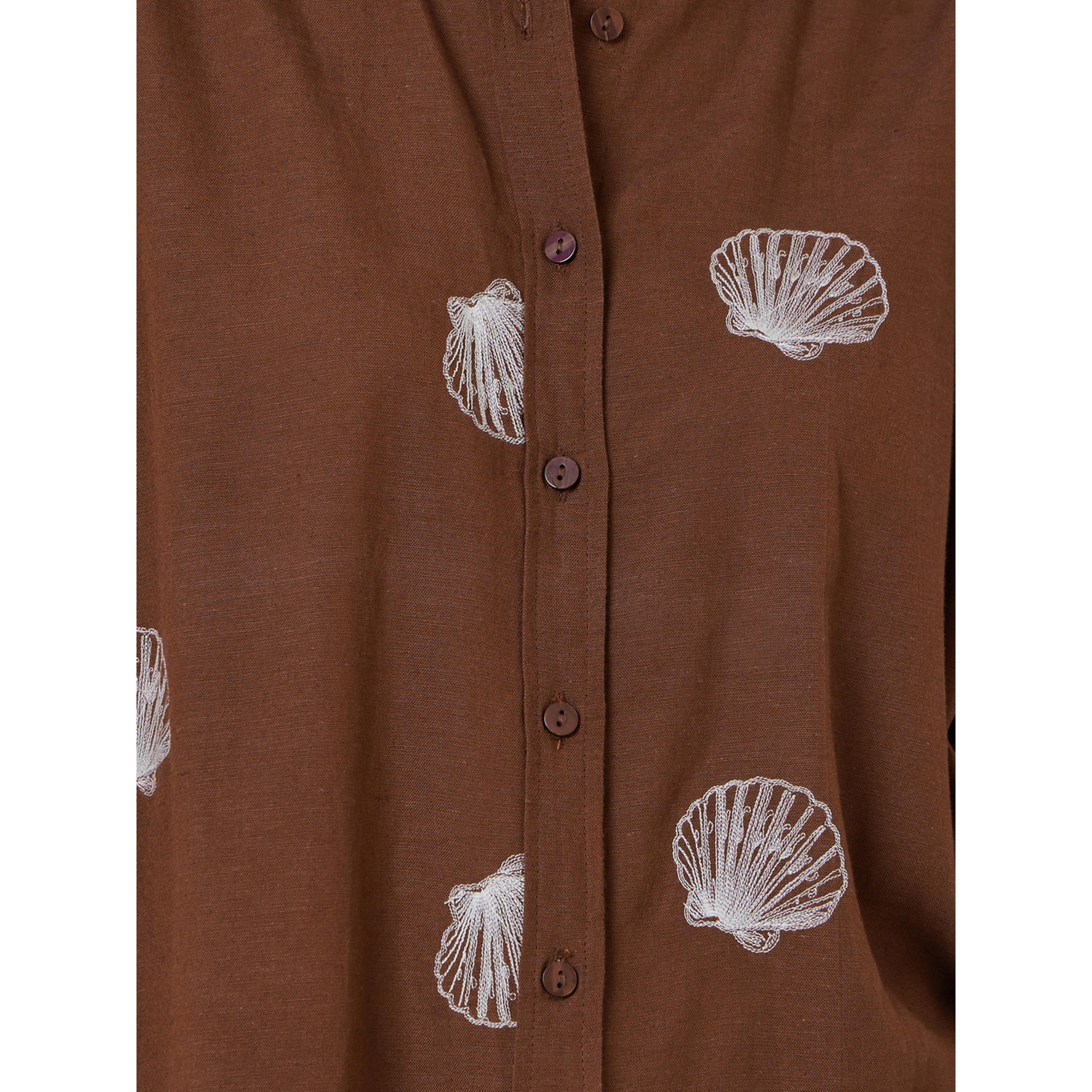 Styli Brown Shell Embroidered Relaxed Fit Shirt-women-clothing-shirtsandblouses-shirts-image-5