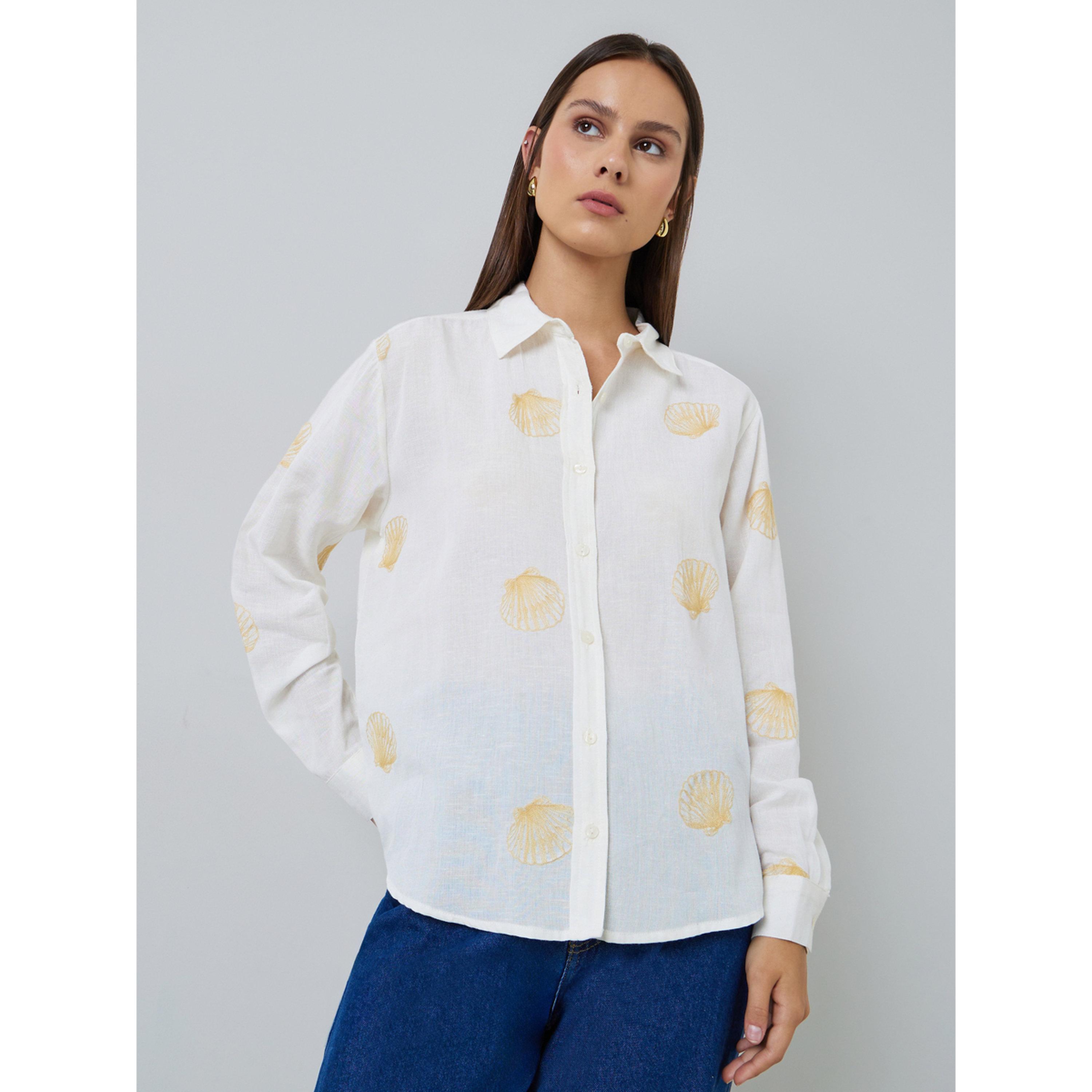 Styli Off-White Shell Embroidered Relaxed Fit Shirt-women-clothing-shirtsandblouses-shirts-image-1