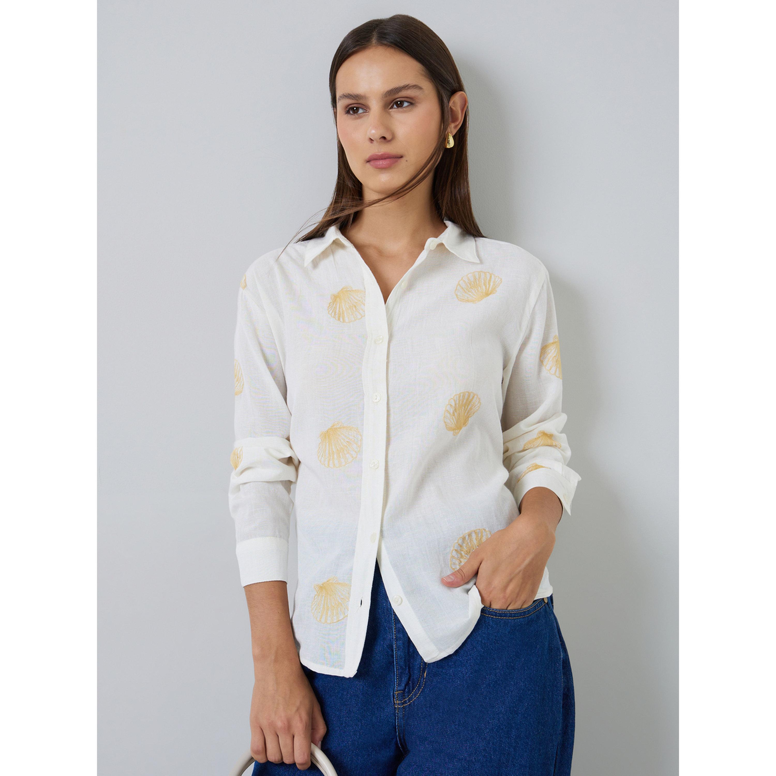 Styli Off-White Shell Embroidered Relaxed Fit Shirt-women-clothing-shirtsandblouses-shirts-image-4