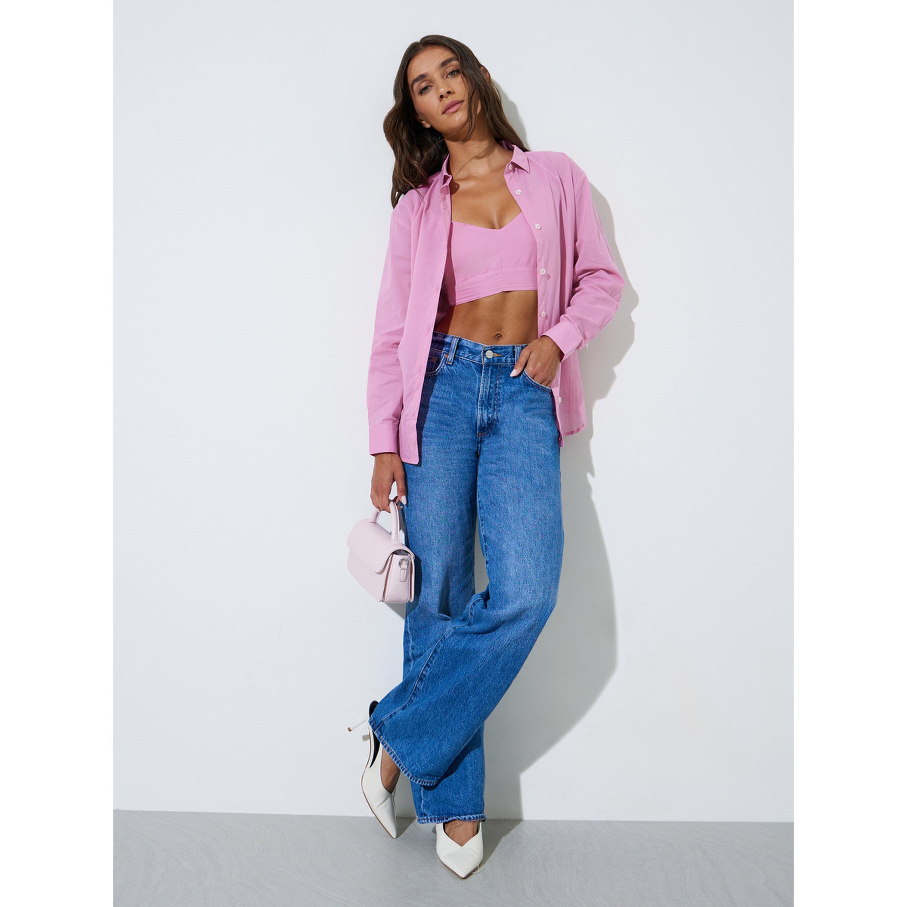 طقم من بلوزة توب براليت وبلوزة طويلة باللون الوردي-women-clothing-shirtsandblouses-shirts-image-2