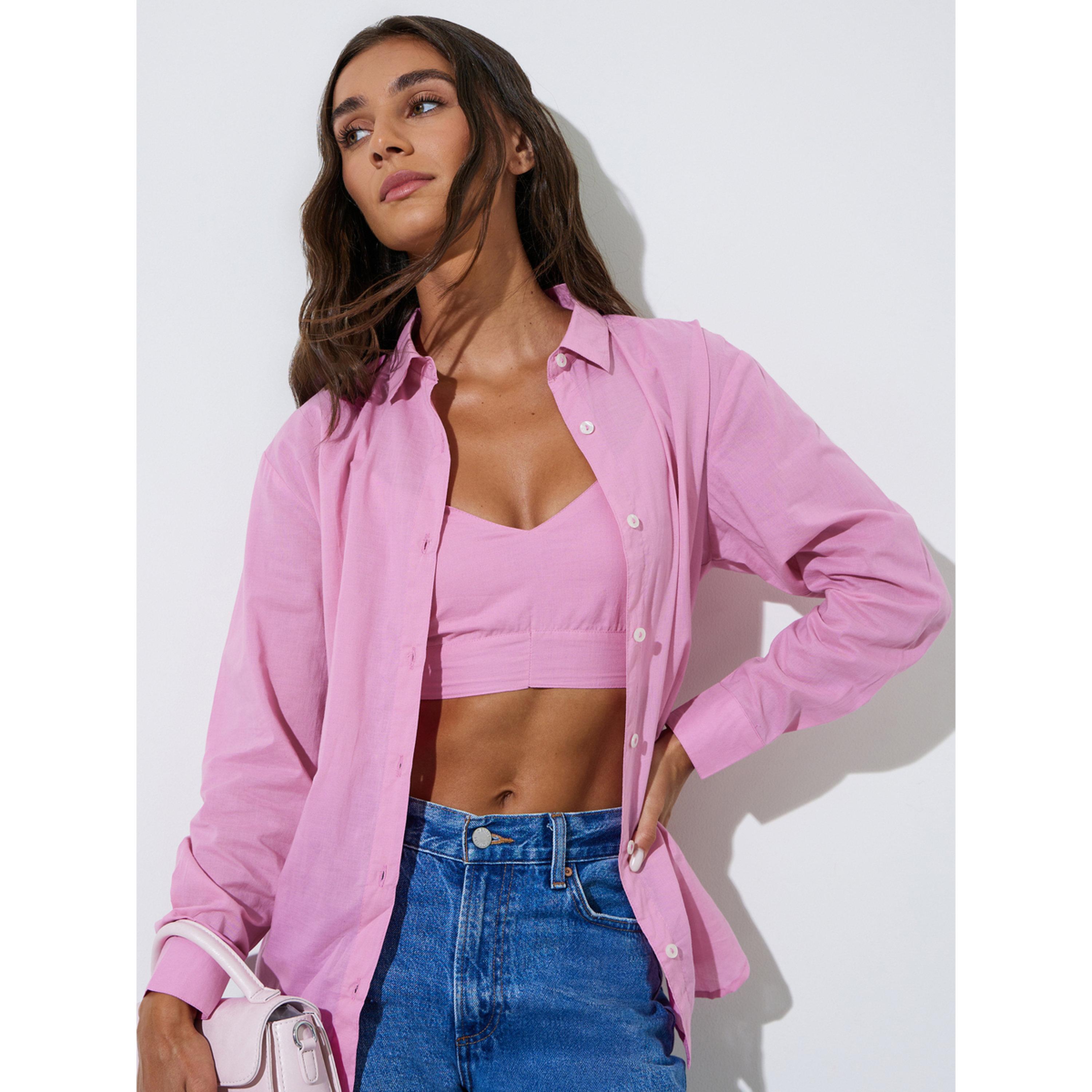 طقم من بلوزة توب براليت وبلوزة طويلة باللون الوردي-women-clothing-shirtsandblouses-shirts-image-5