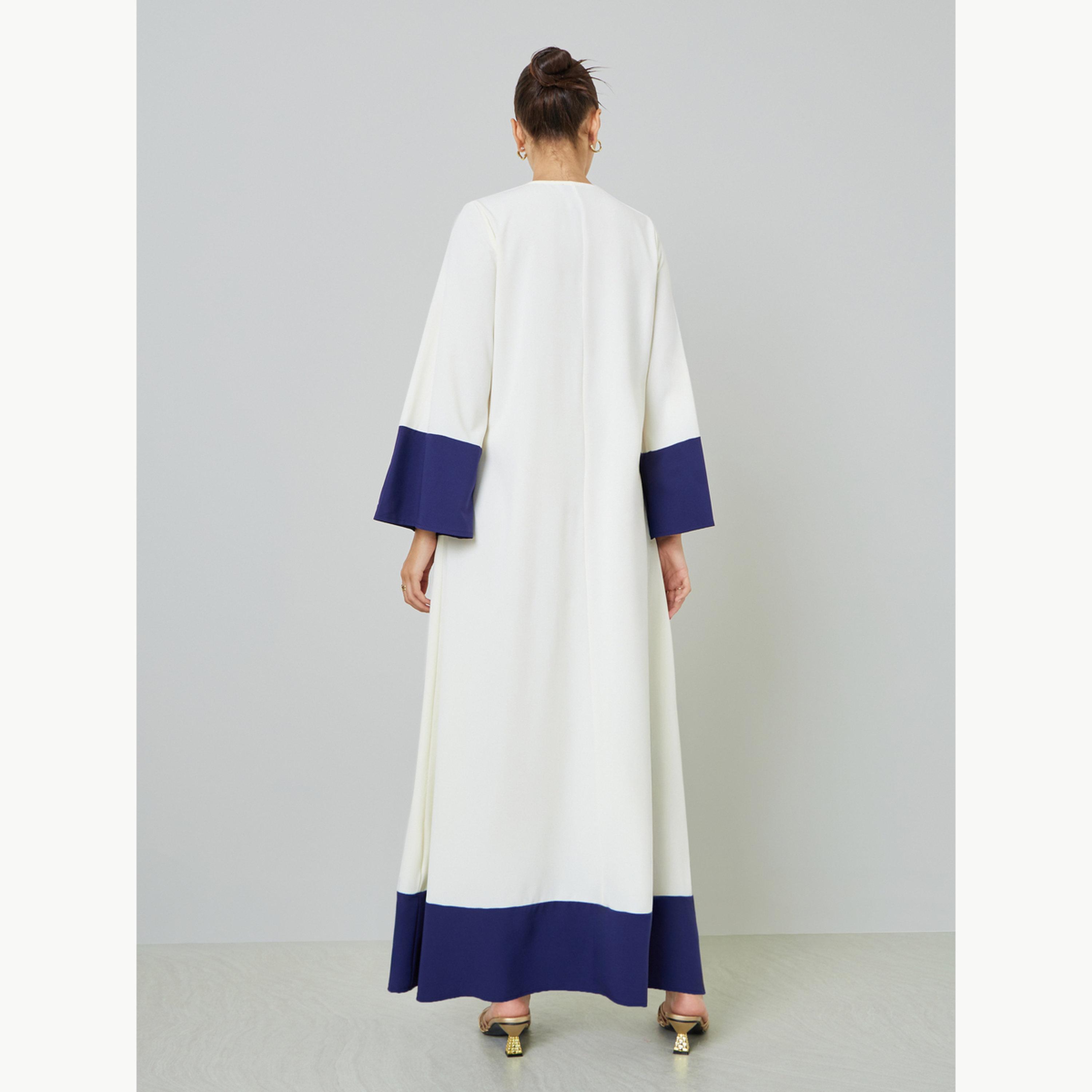 جلابية بياقة برباط وحواف متباينة-women-arabicclothing-jalabiyas-image-4