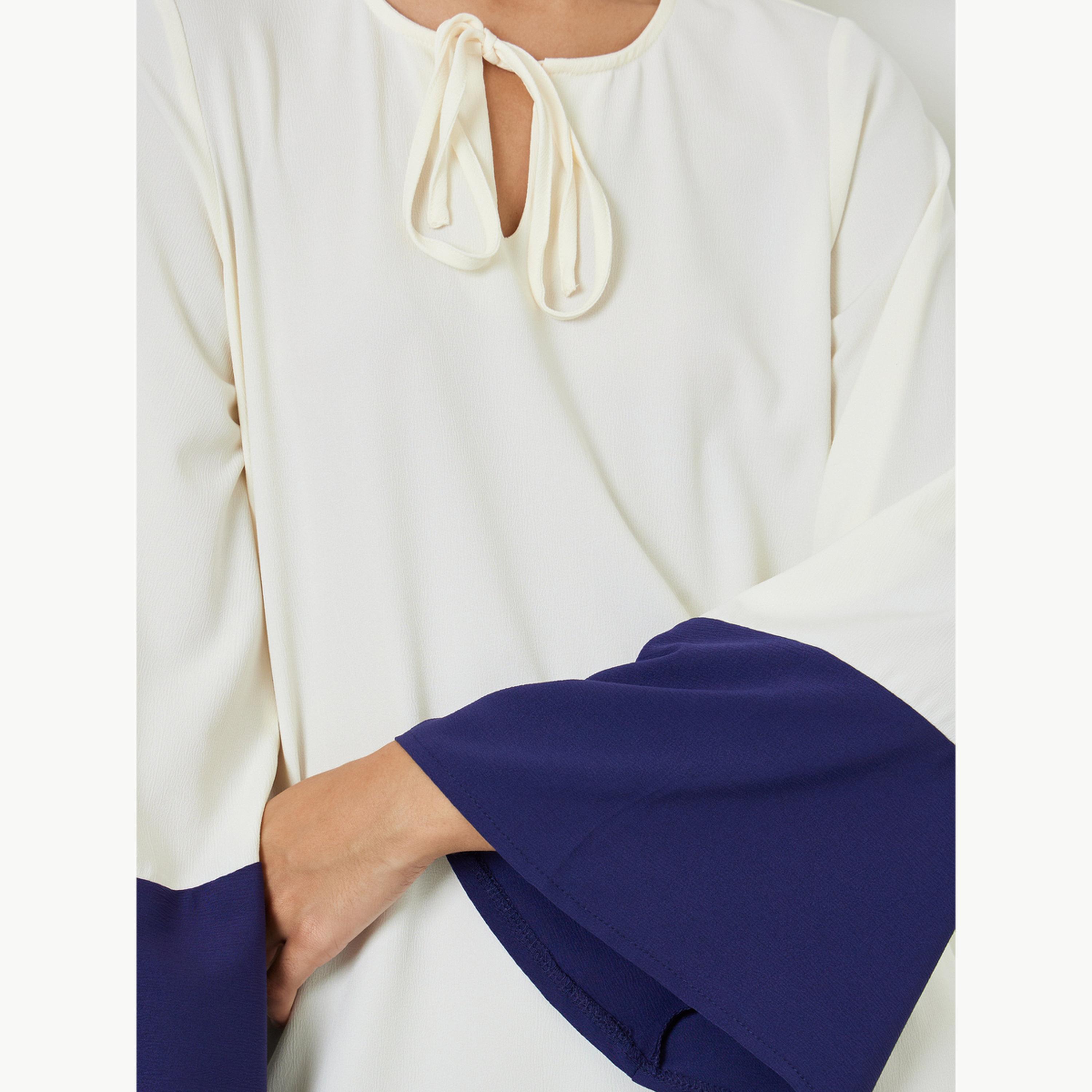 جلابية بياقة برباط وحواف متباينة-women-arabicclothing-jalabiyas-image-5