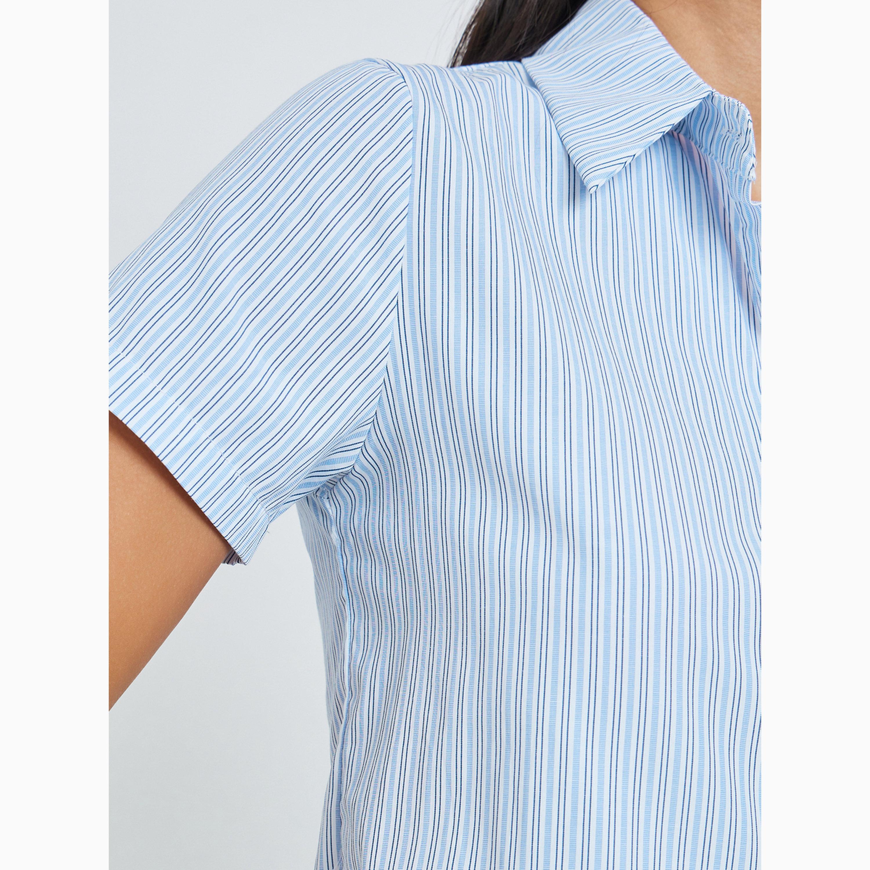 بلوزة بأكمام قصيرة ومخططة أزرق-women-clothing-shirtsandblouses-shirts-image-4