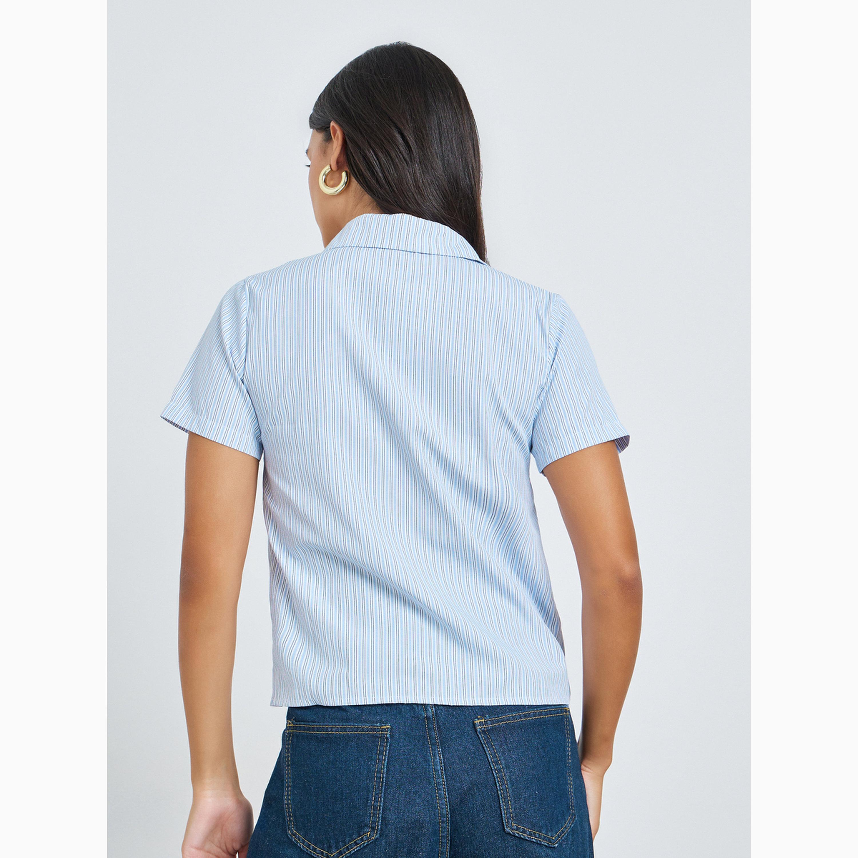 بلوزة بأكمام قصيرة ومخططة أزرق-women-clothing-shirtsandblouses-shirts-image-5