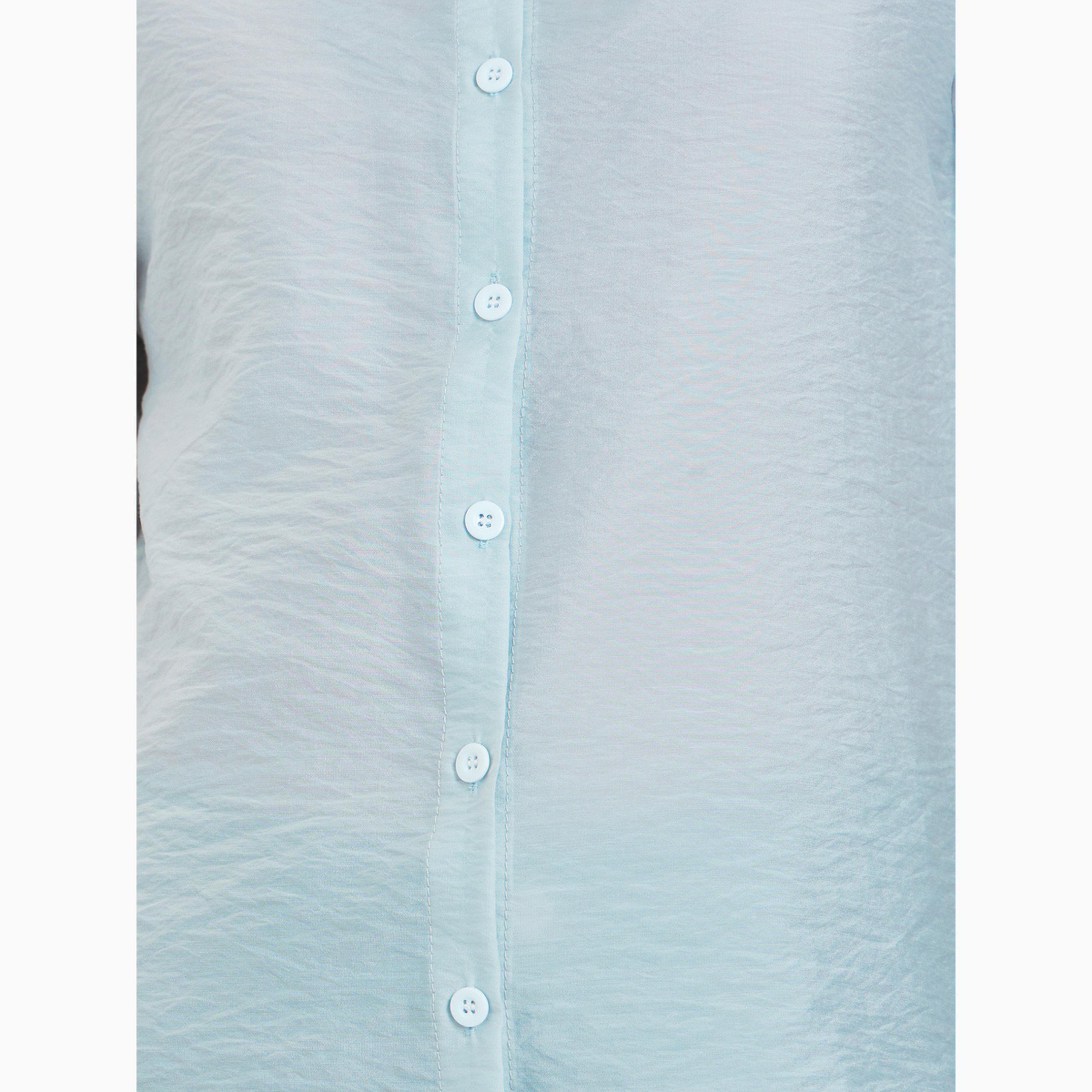 Styli Light Blue Solid Short Sleeve Shirt-women-clothing-shirtsandblouses-shirts-image-4