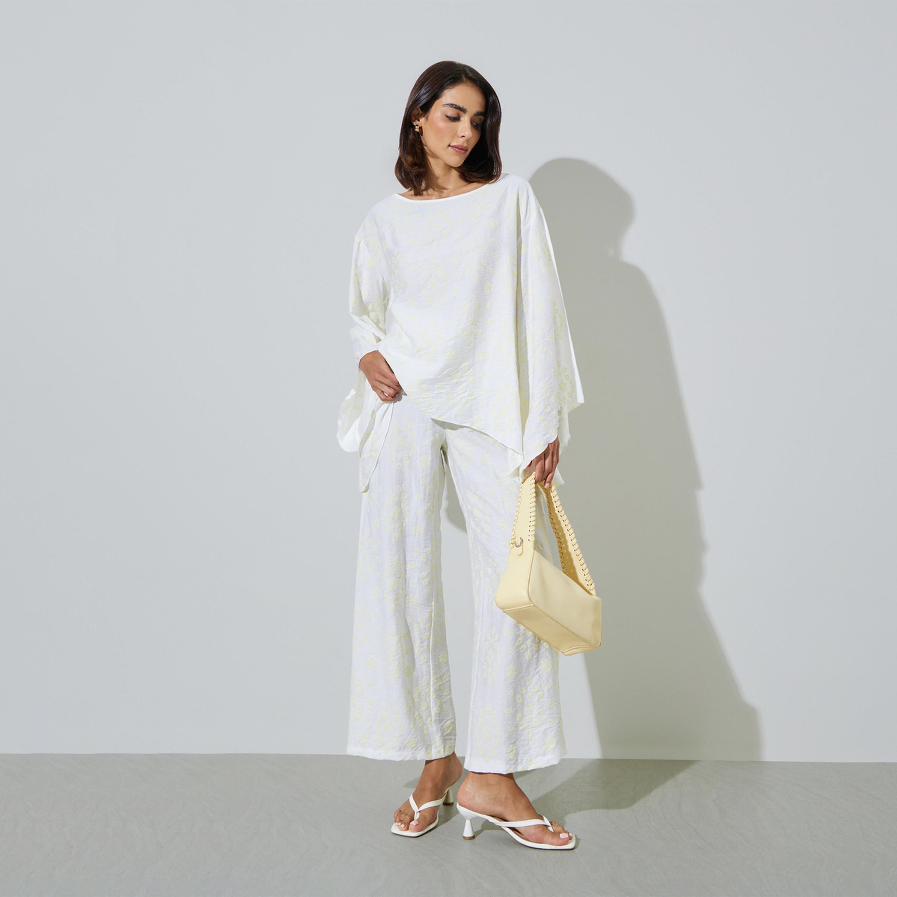 مجموعة من بنطال وبلوزة بنمط بونشو مريحة-women-arabicclothing-sets-image-1