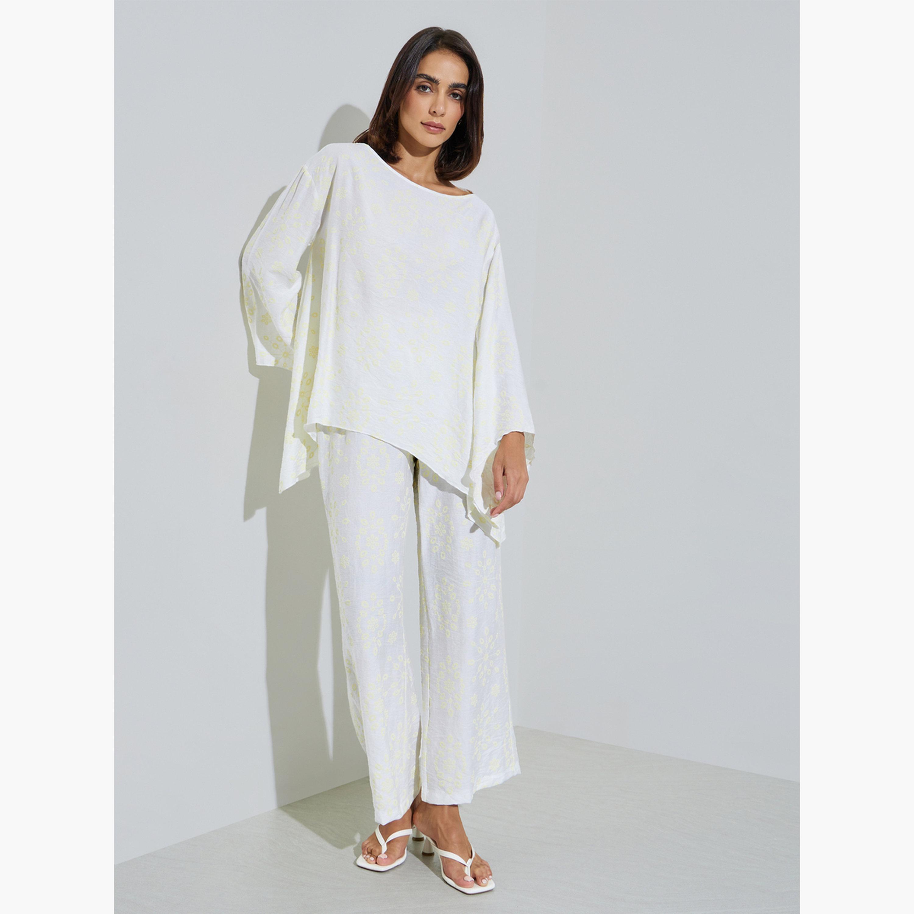 مجموعة من بنطال وبلوزة بنمط بونشو مريحة-women-arabicclothing-sets-image-3