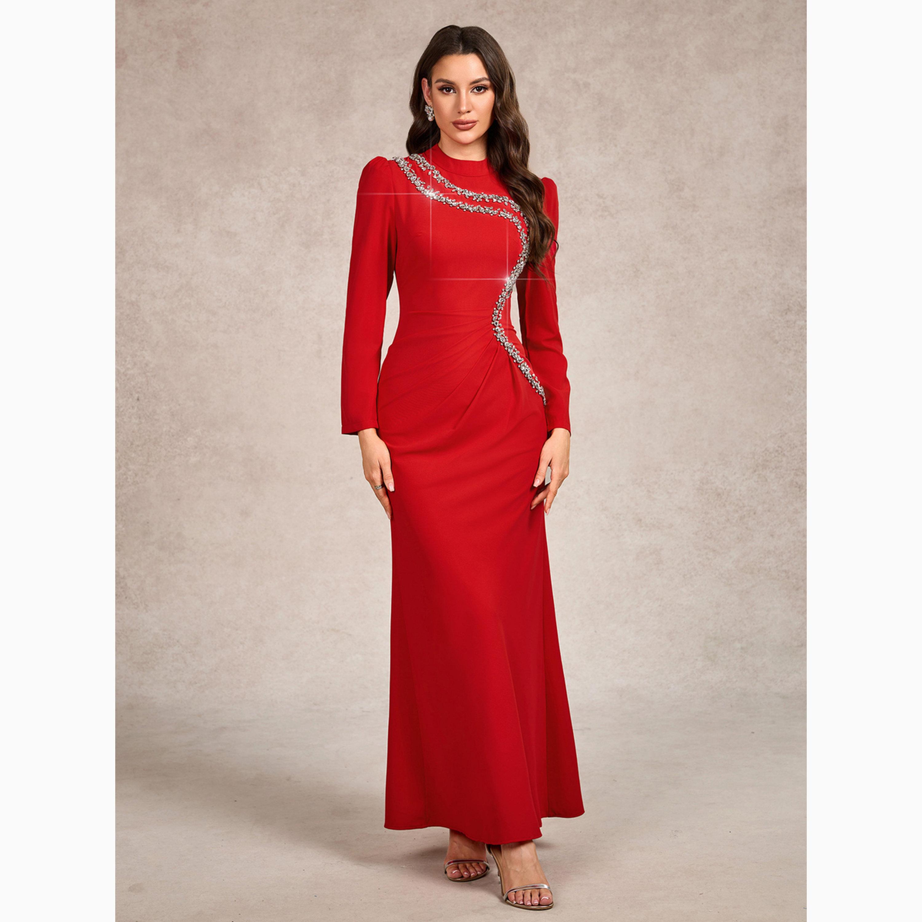 Take Two Red Embellished Long Sleeve Sheath Maxi Dress-women-clothing-dresses-image-1