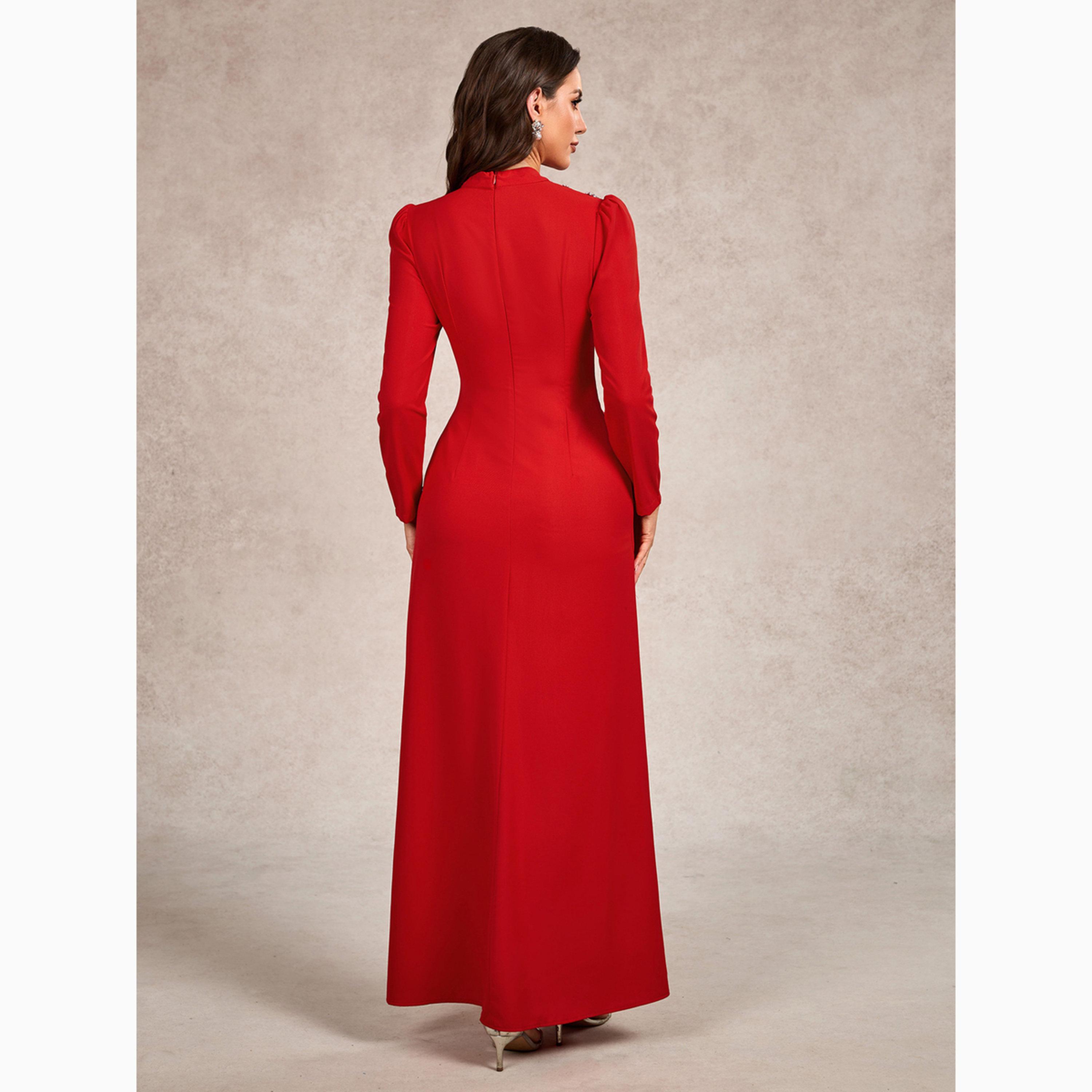 Take Two Red Embellished Long Sleeve Sheath Maxi Dress-women-clothing-dresses-image-2