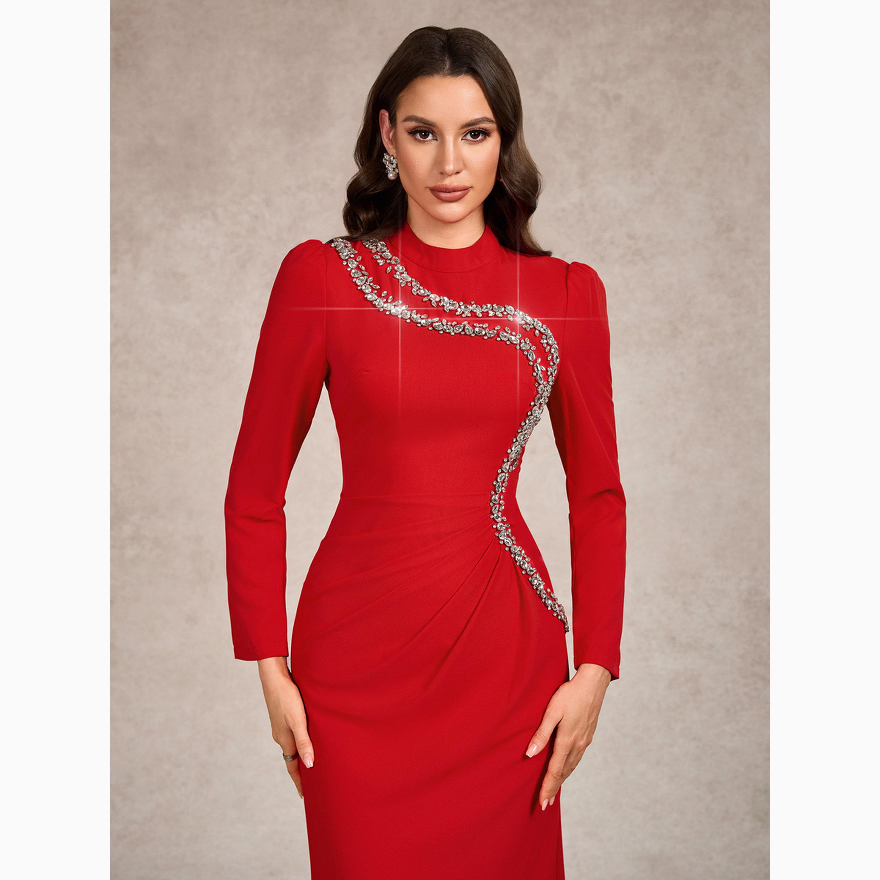 Take Two Red Embellished Long Sleeve Sheath Maxi Dress-women-clothing-dresses-image-3