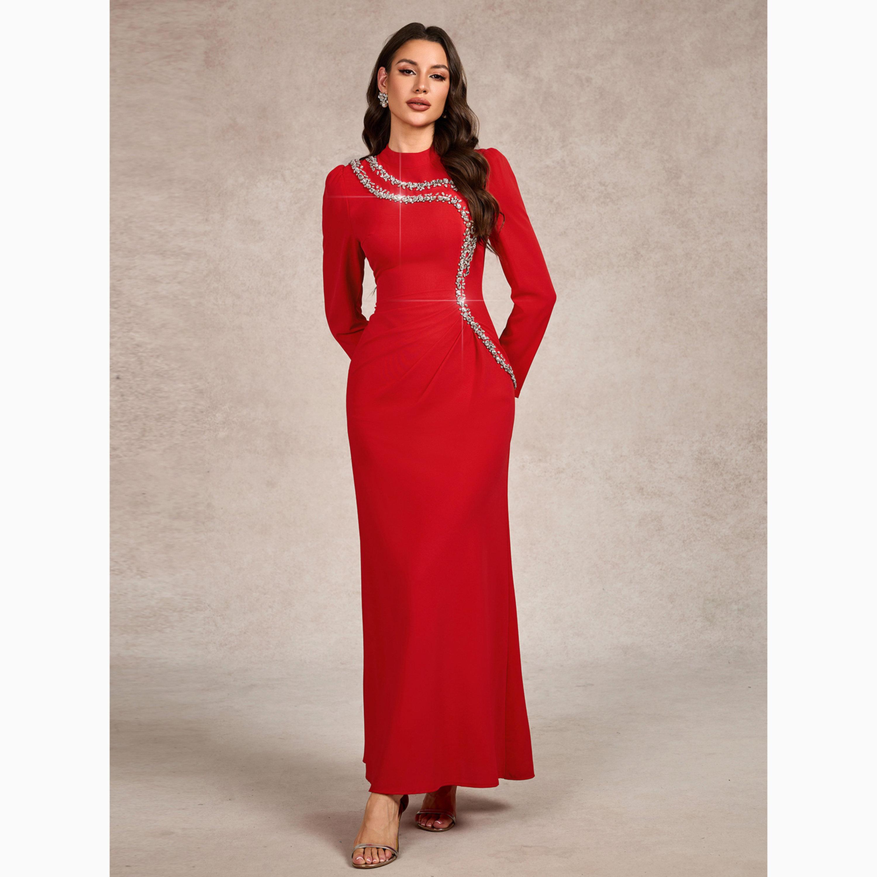 Take Two Red Embellished Long Sleeve Sheath Maxi Dress-women-clothing-dresses-image-4
