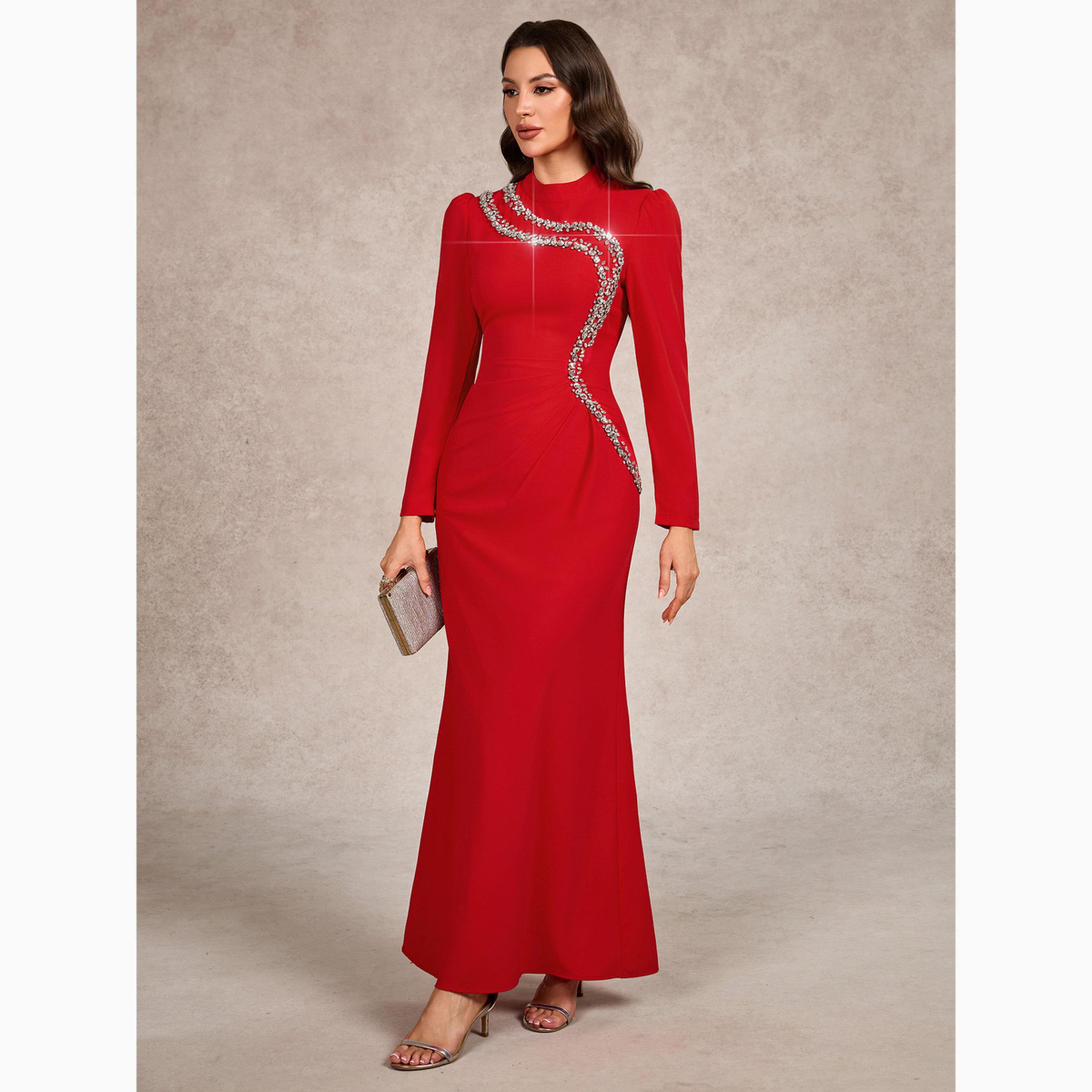 Take Two Red Embellished Long Sleeve Sheath Maxi Dress-women-clothing-dresses-image-6
