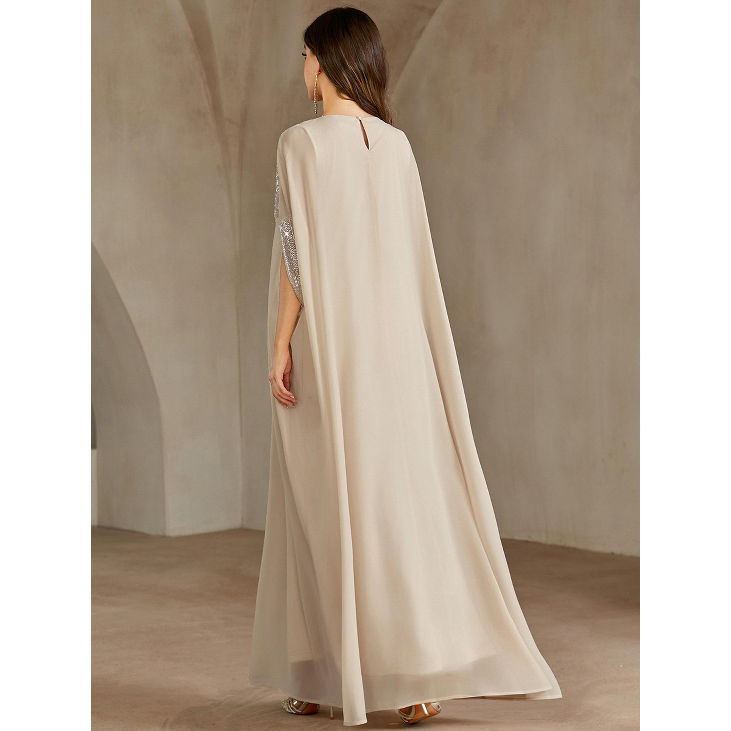 قفطان بيج بياقة مزينة-women-arabicclothing-kaftan-image-2