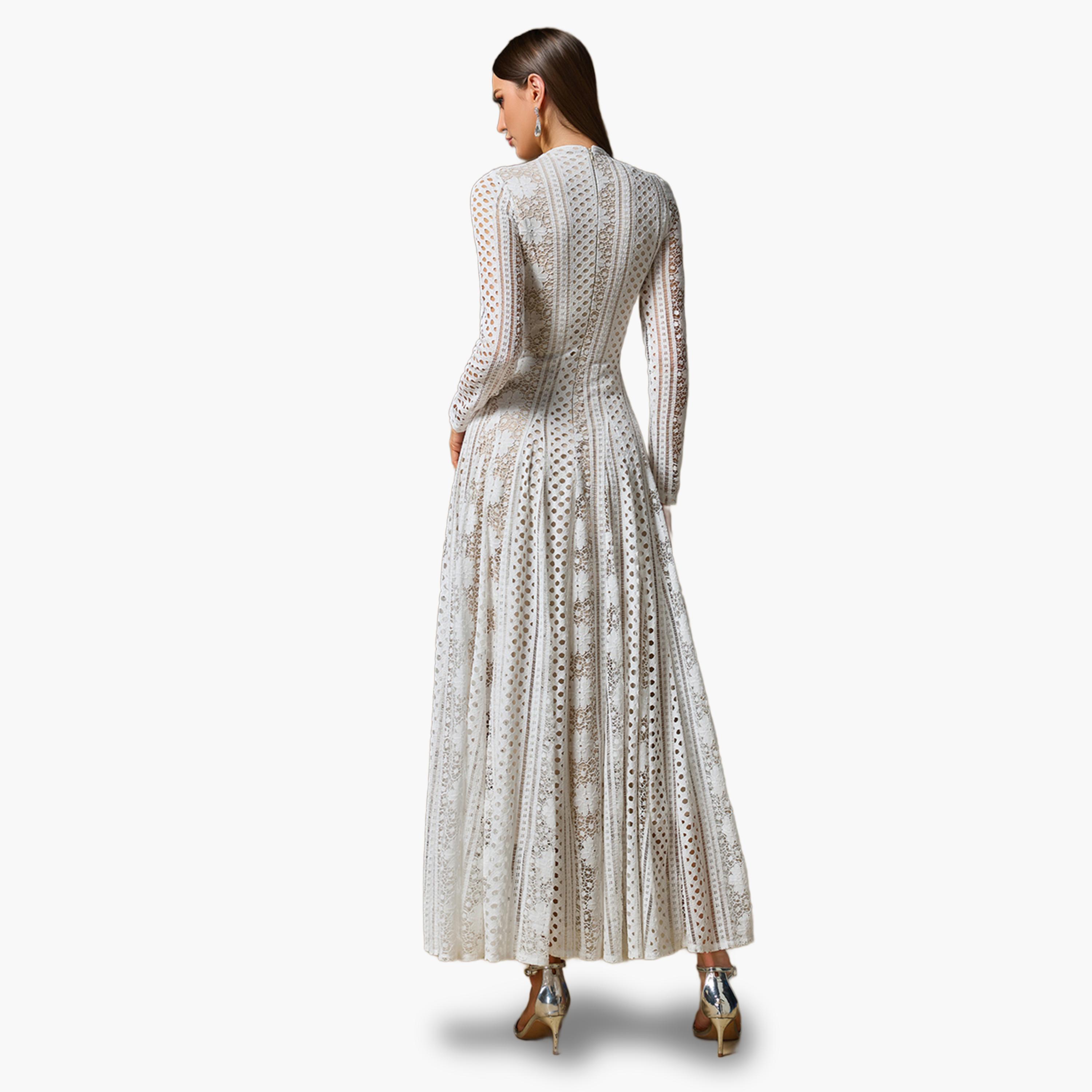 Take Two White Hollow Lace Mock Neck Maxi Dress-women-clothing-dresses-image-2