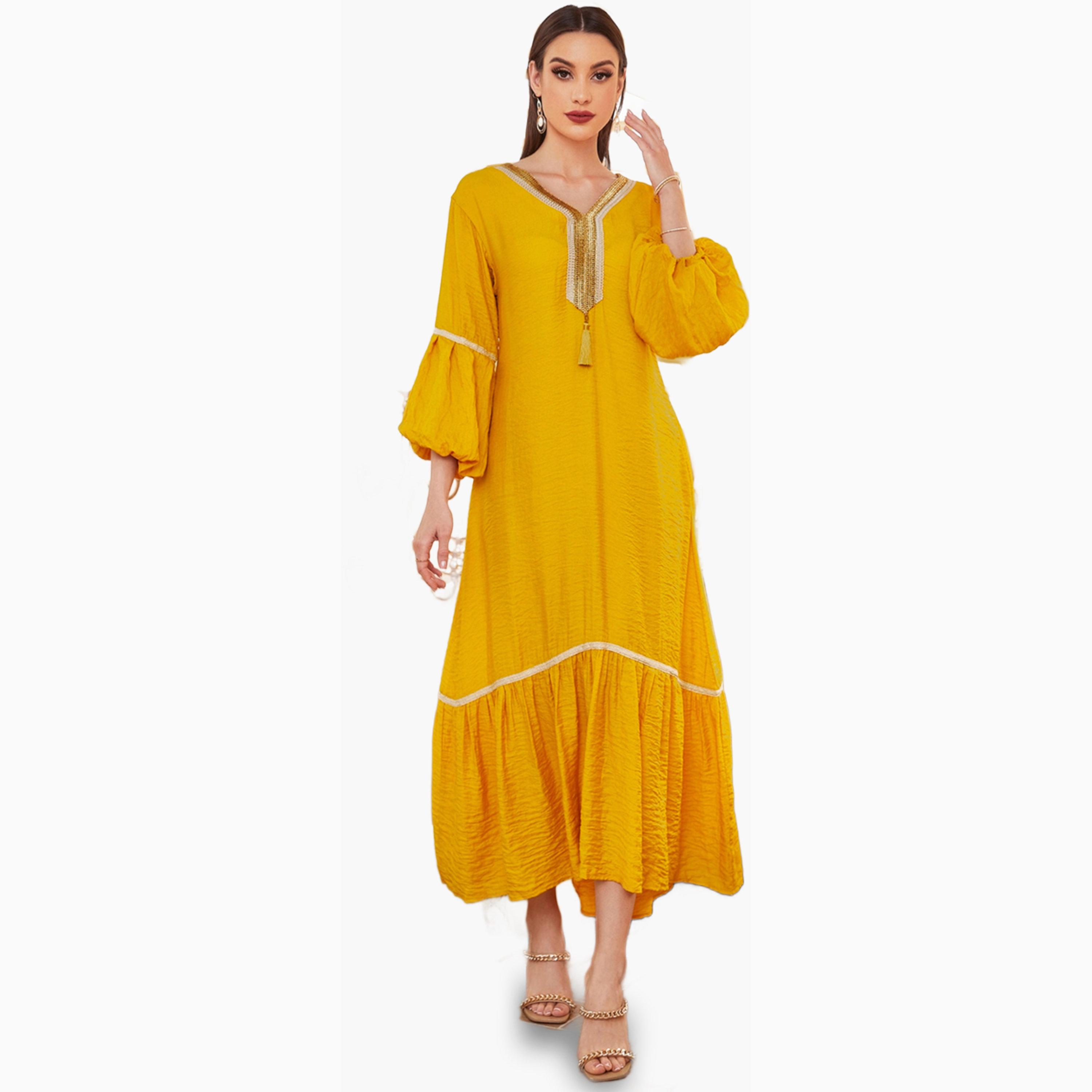 Take Two Yellow Solid V Neck A-Line Maxi Dress-women-clothing-dresses-image-1