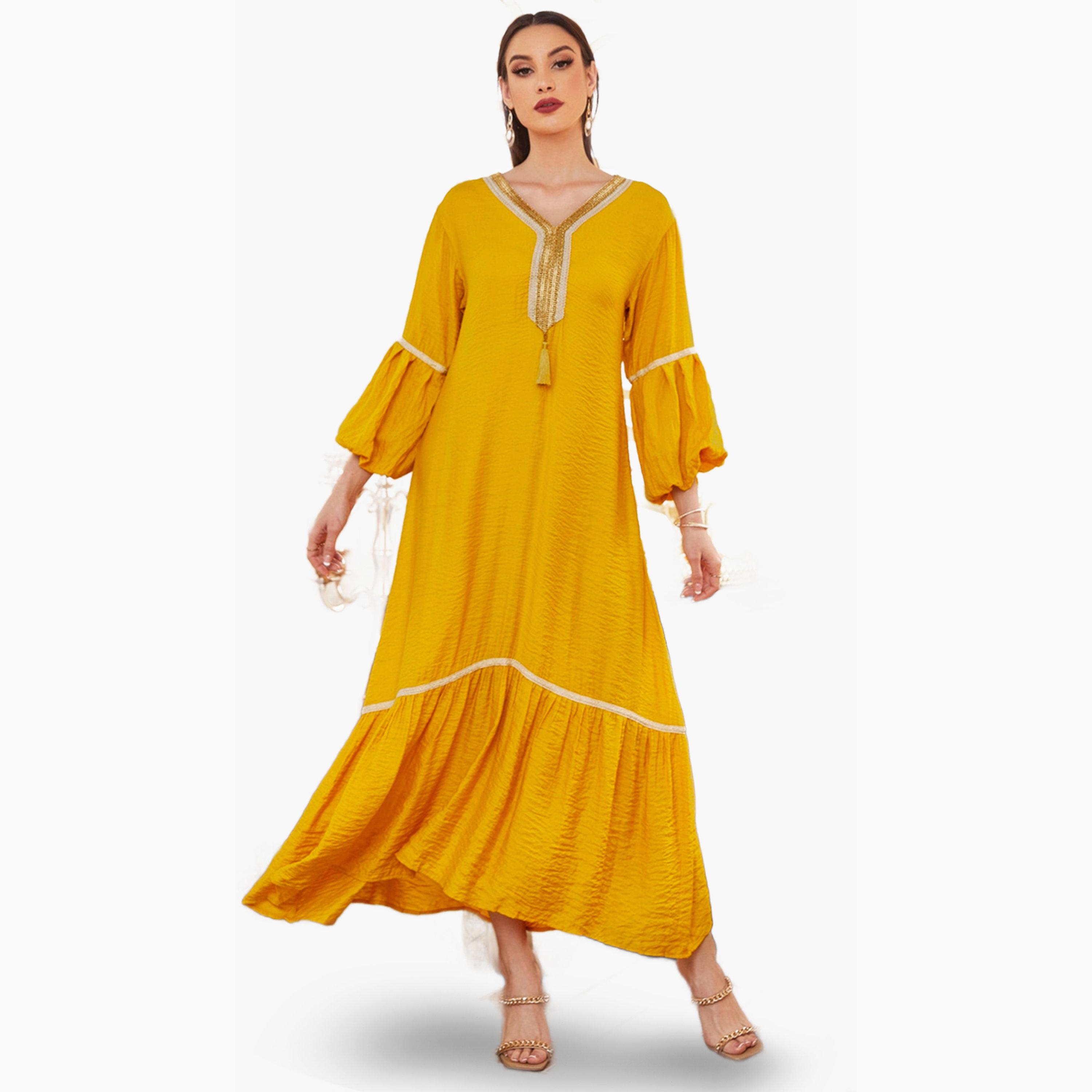 Take Two Yellow Solid V Neck A-Line Maxi Dress-women-clothing-dresses-image-4