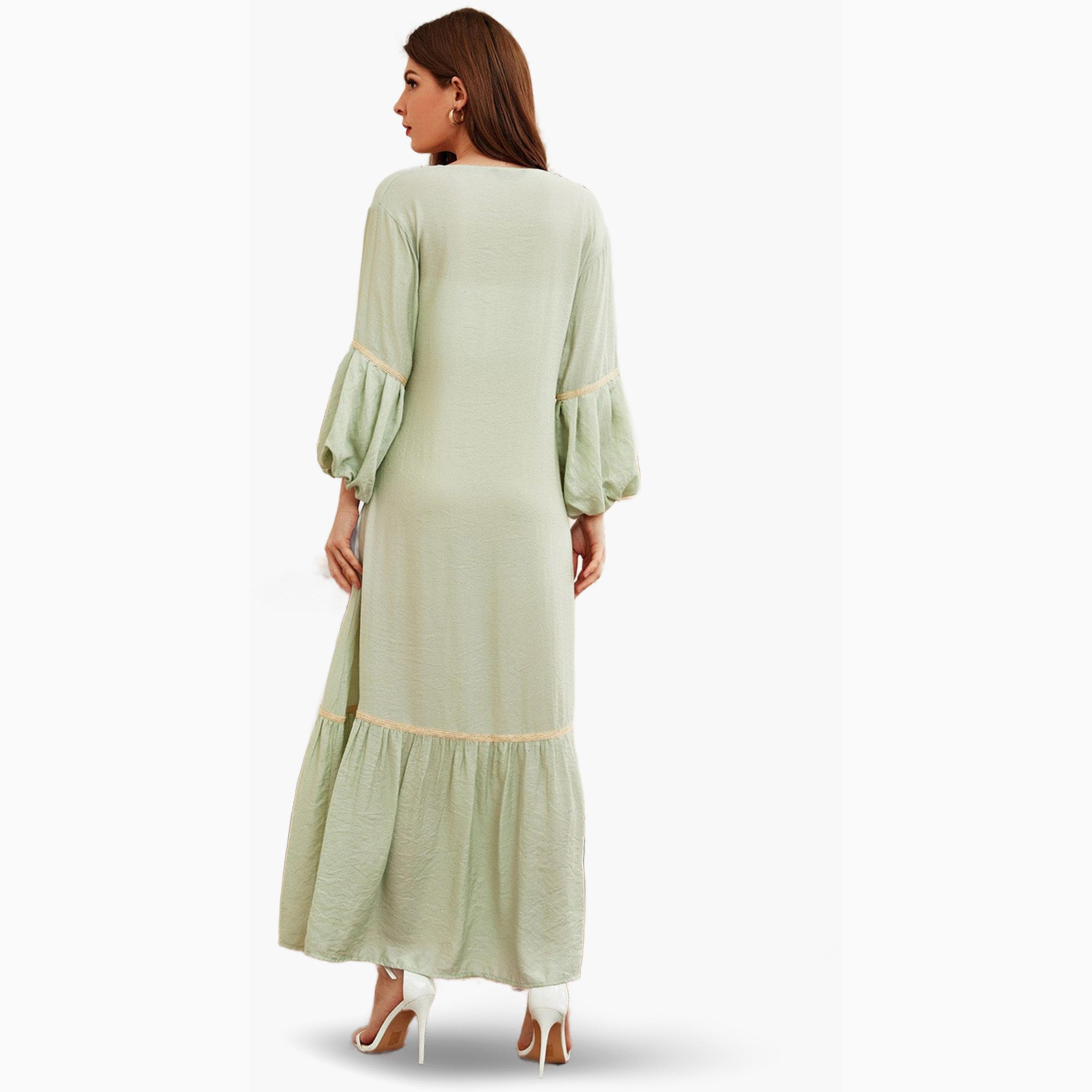 Take Two Green Solid V Neck A-Line Maxi Dress-women-clothing-dresses-image-2