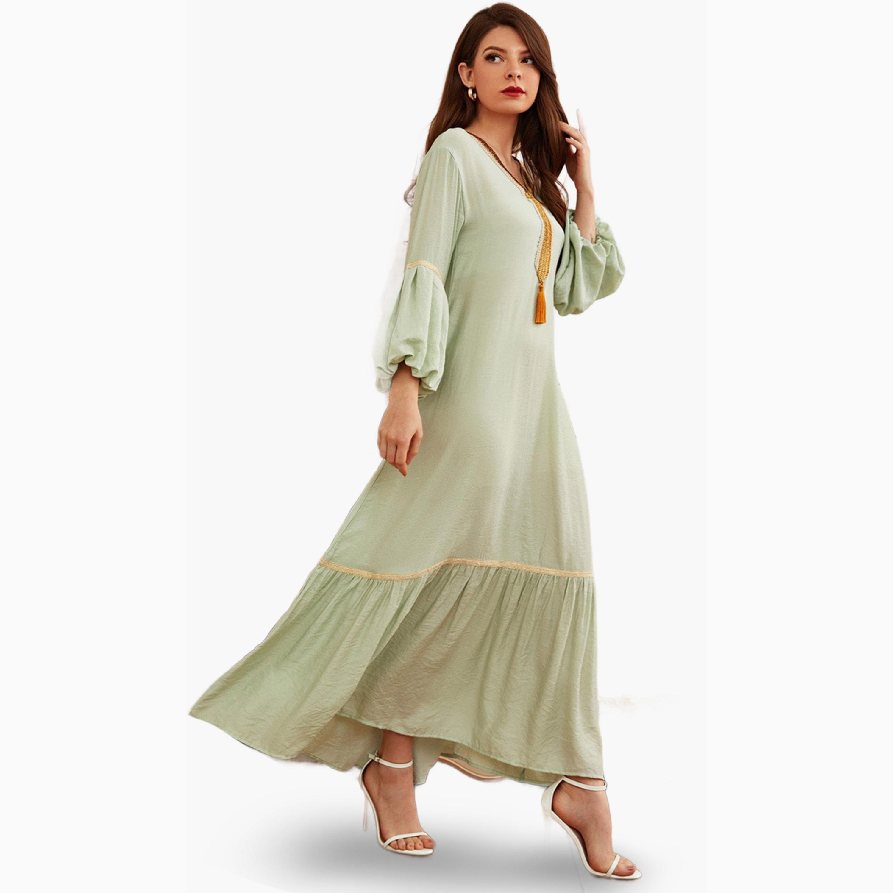 Take Two Green Solid V Neck A-Line Maxi Dress-women-clothing-dresses-image-4
