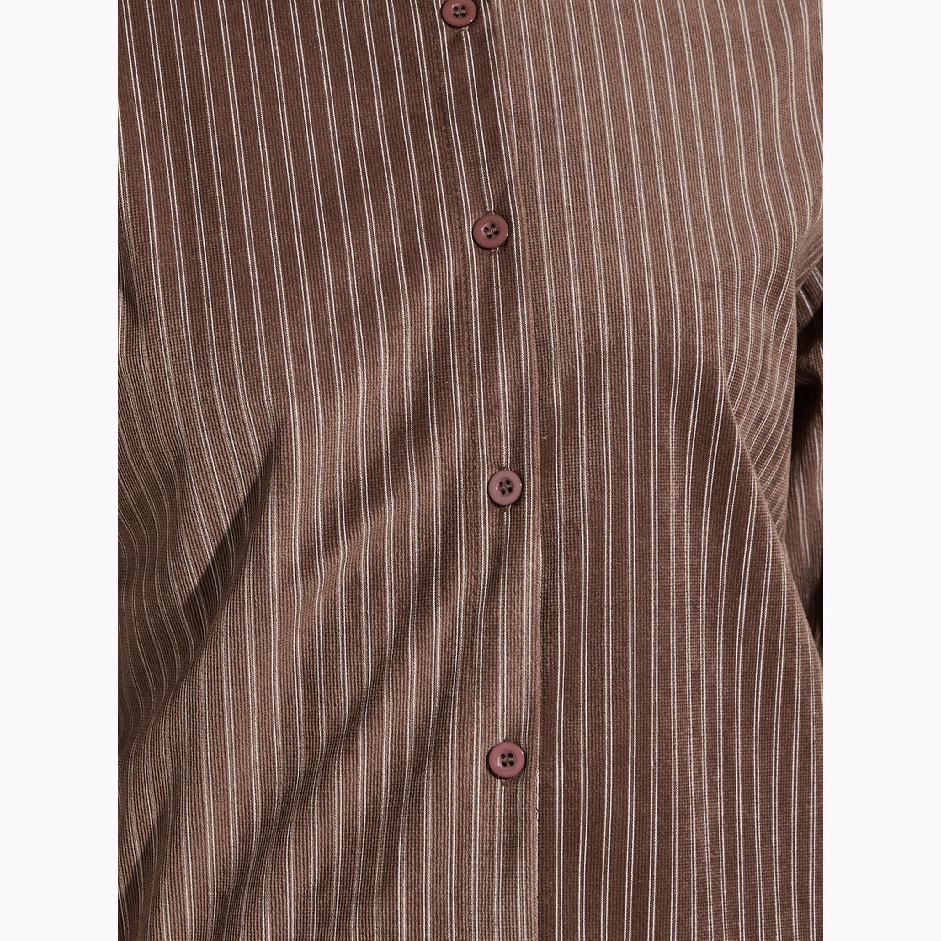 Styli Brown Striped Long Sleeve Oversized Shirt-women-clothing-shirtsandblouses-shirts-image-5