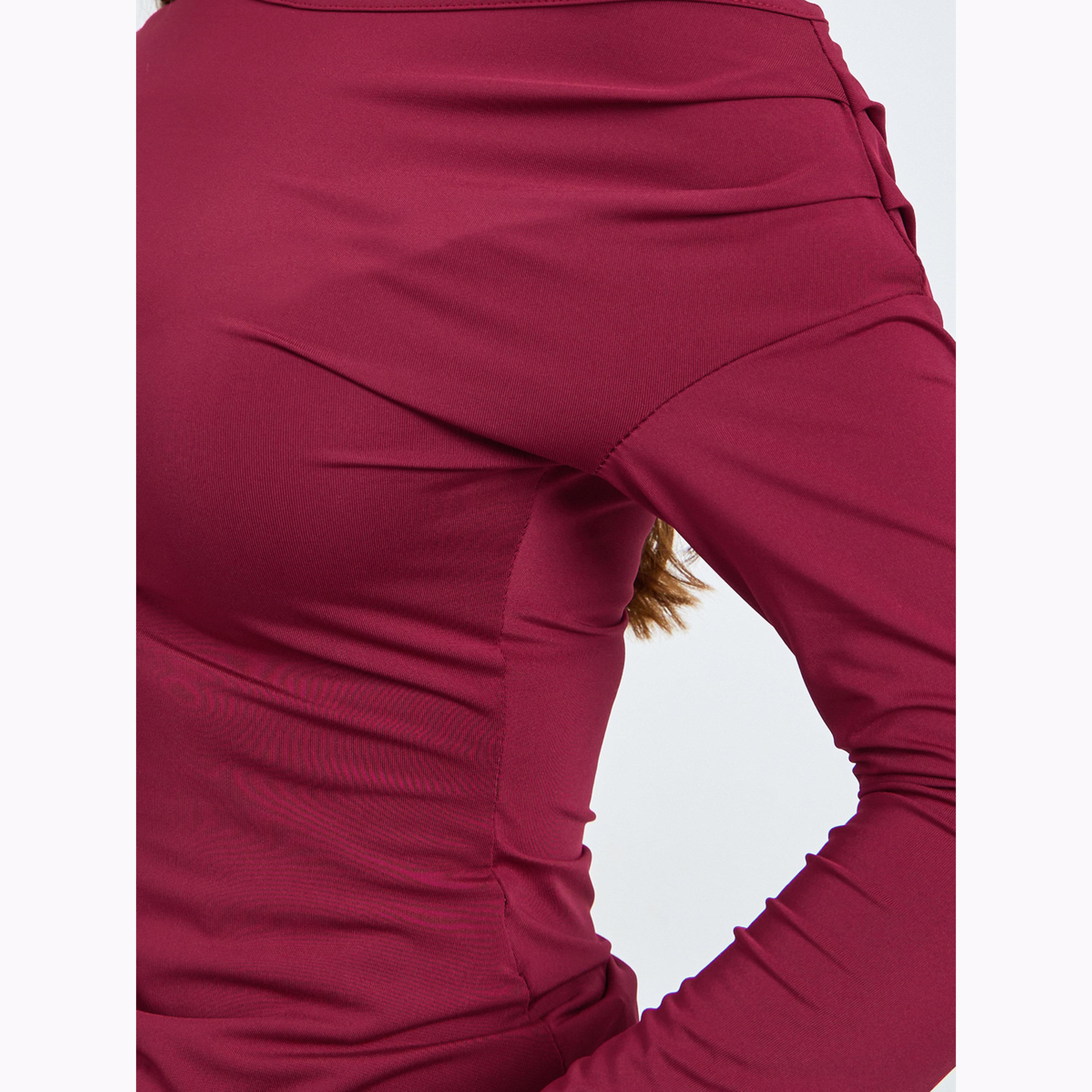 Styli Burgundy Asymmetric Shoulder Long Sleeve Top-women-clothing-shirtsandblouses-blouses-image-4