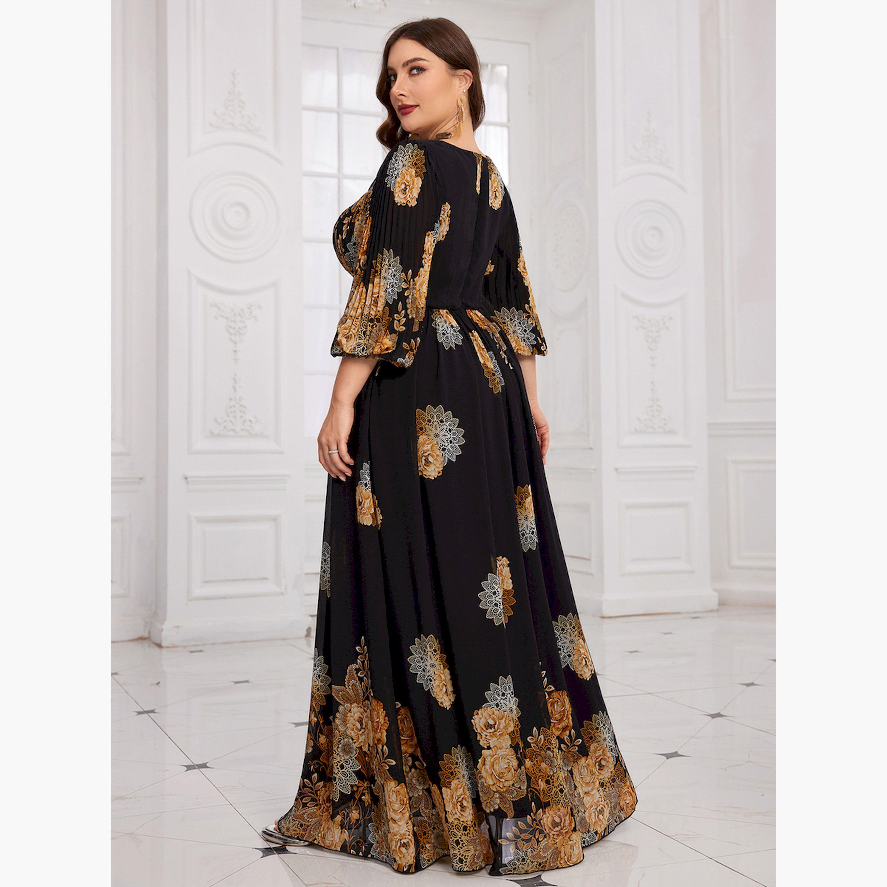 فستان طويل بحافة واسعة وطبعة أزهار بمقاس كبير-women-clothing-dresses-image-2