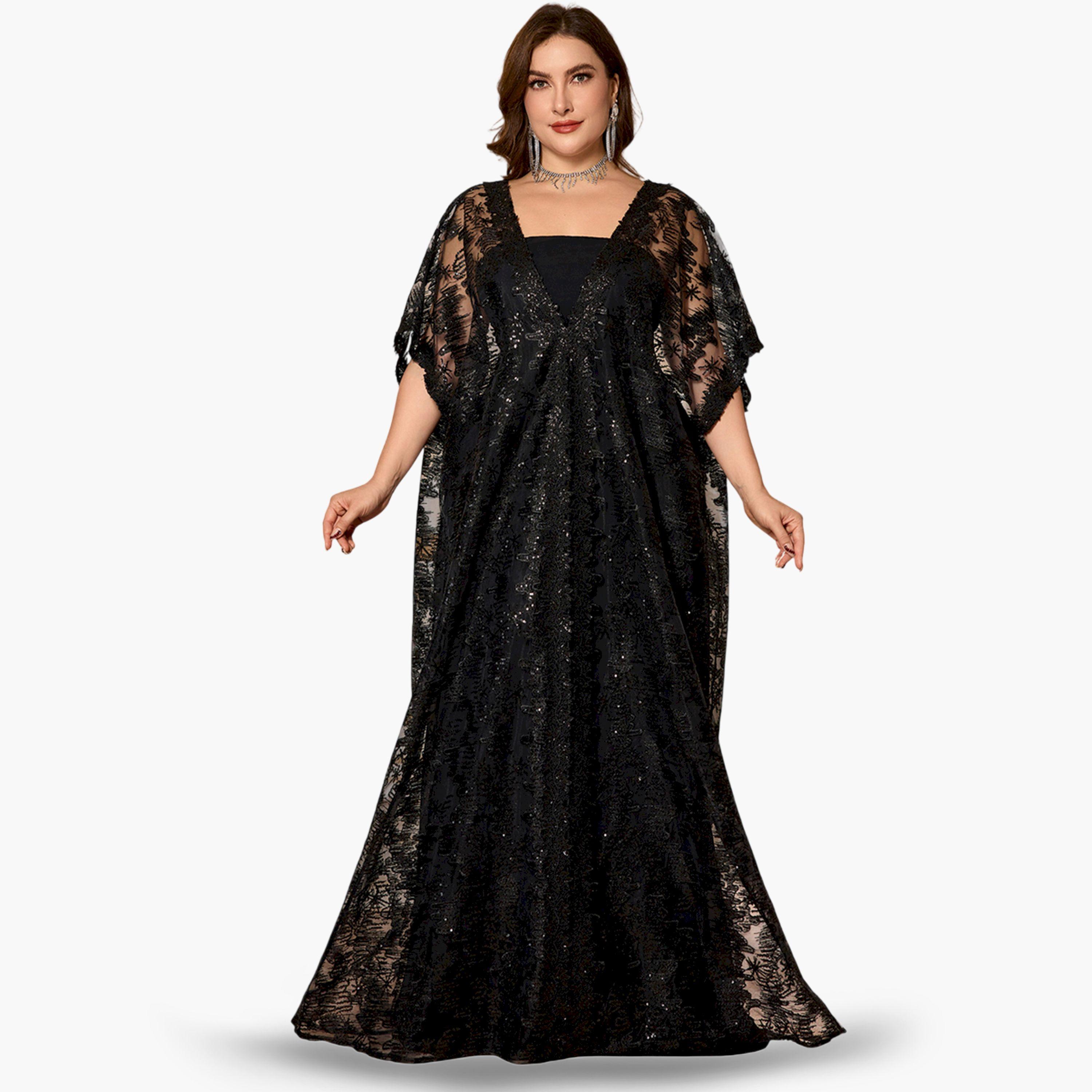 طقم منسق من كيمونو مزين وفستان داخلي بمقاس كبير-women-clothing-plussize-coordsets-image-1