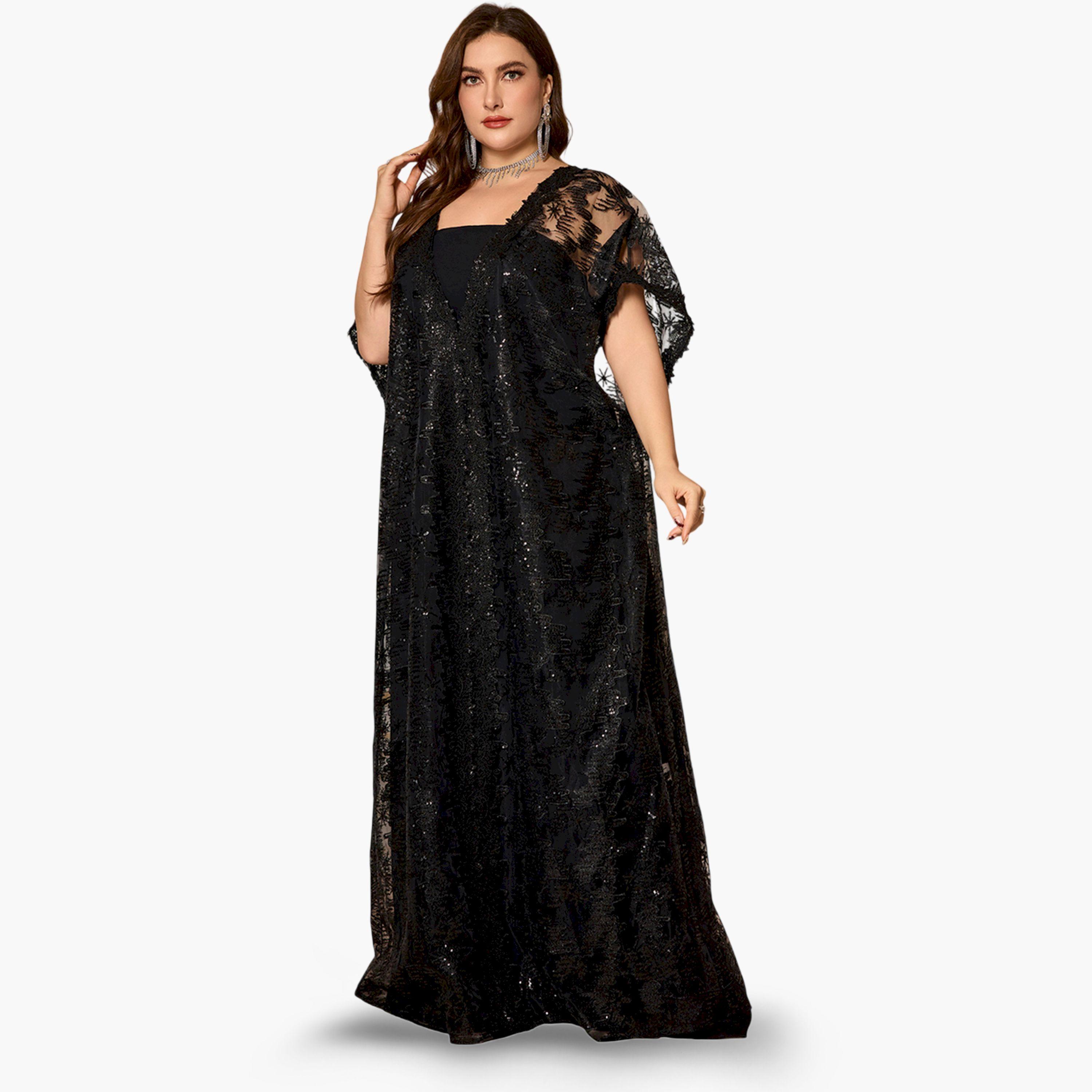 طقم منسق من كيمونو مزين وفستان داخلي بمقاس كبير-women-clothing-plussize-coordsets-image-2