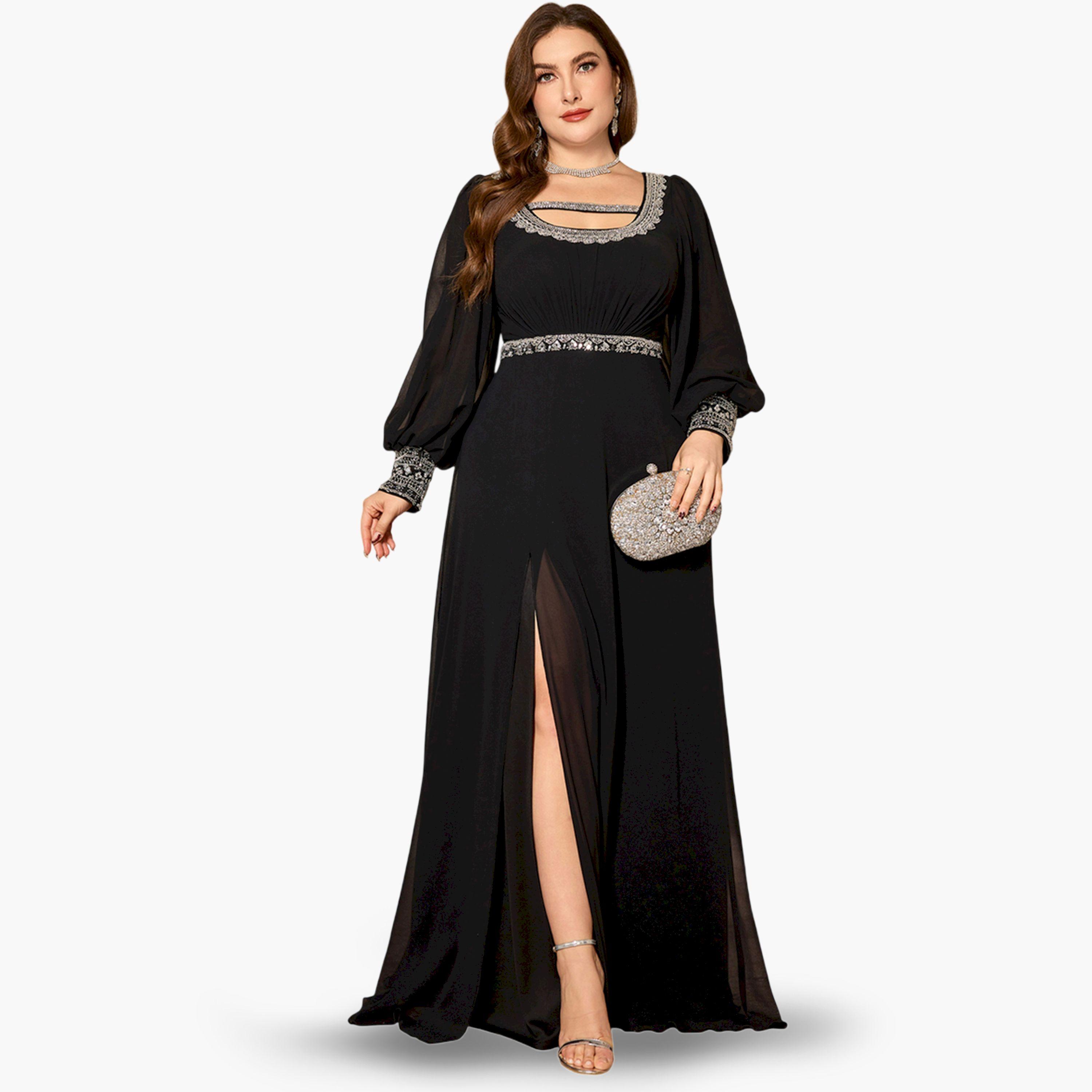 فستان طويل مزين بمقاس كبير-women-clothing-dresses-image-1