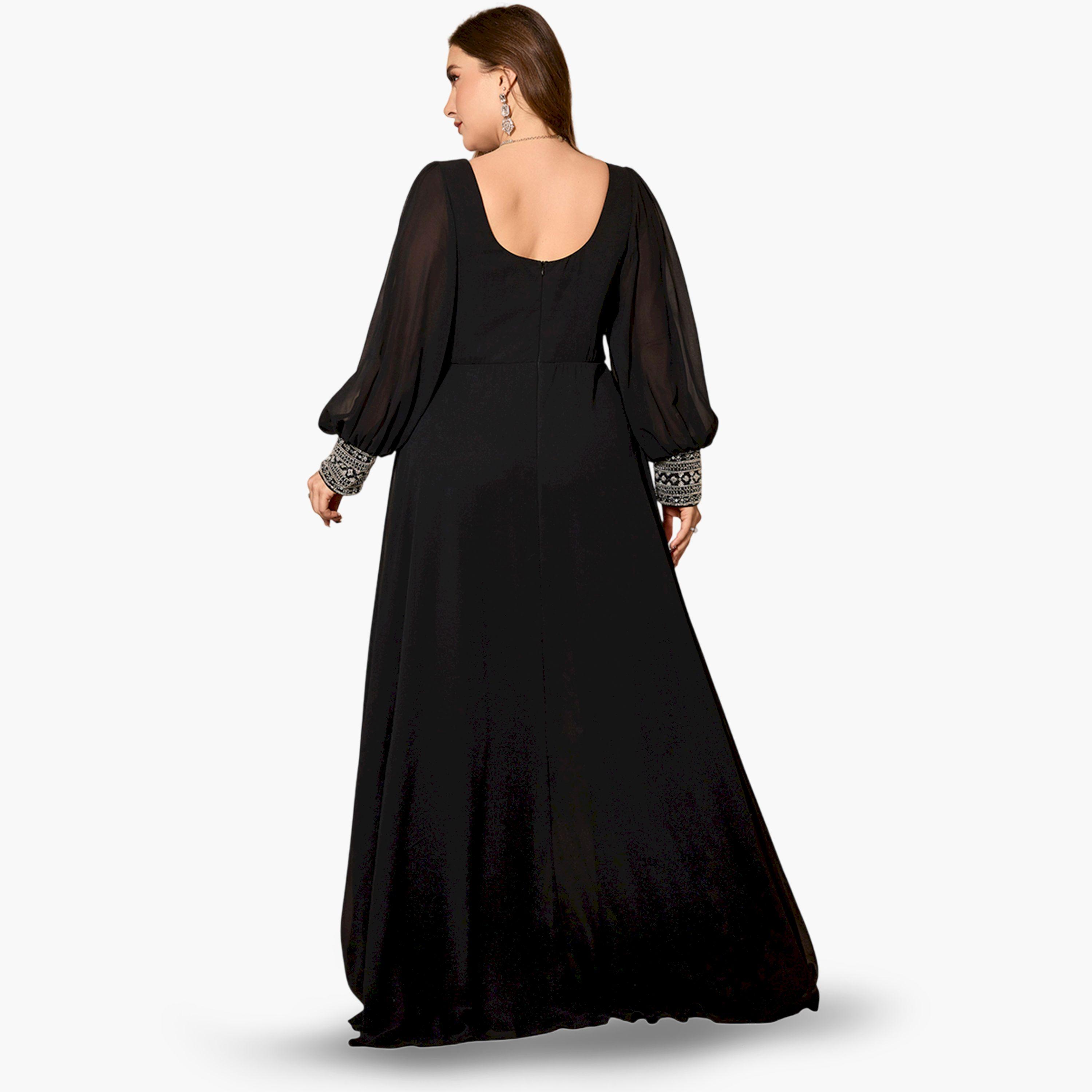 فستان طويل مزين بمقاس كبير-women-clothing-dresses-image-2