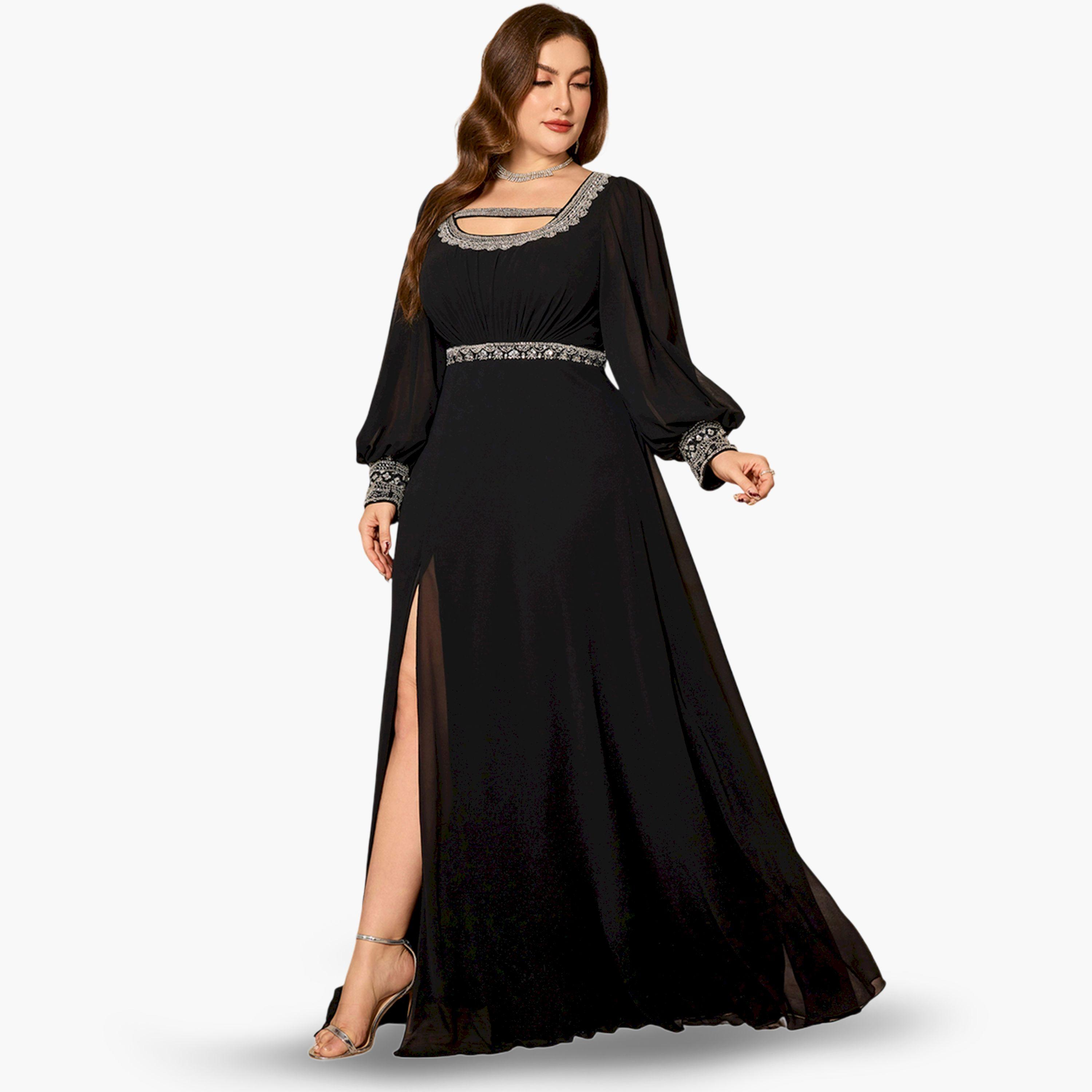 فستان طويل مزين بمقاس كبير-women-clothing-dresses-image-3