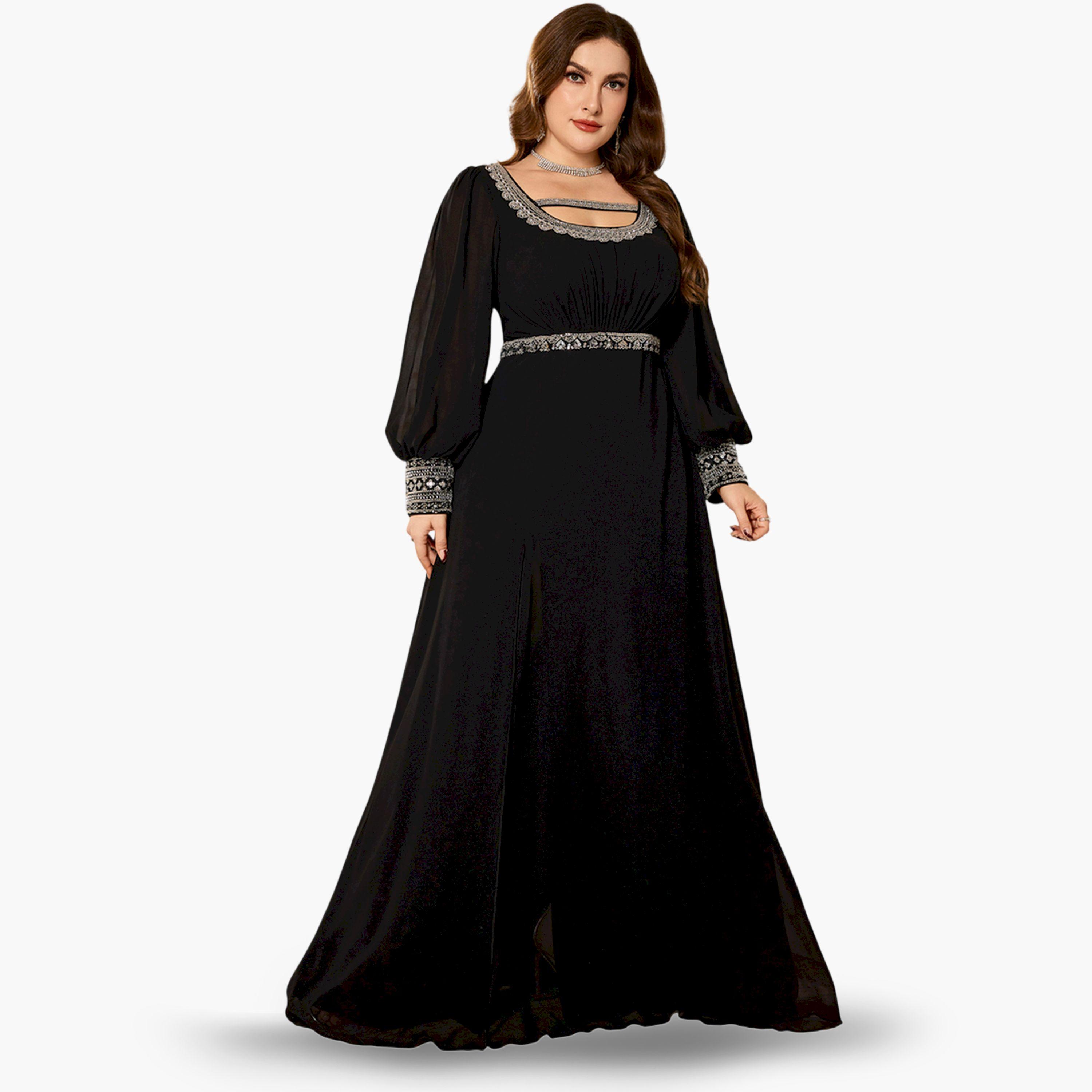 فستان طويل مزين بمقاس كبير-women-clothing-dresses-image-4