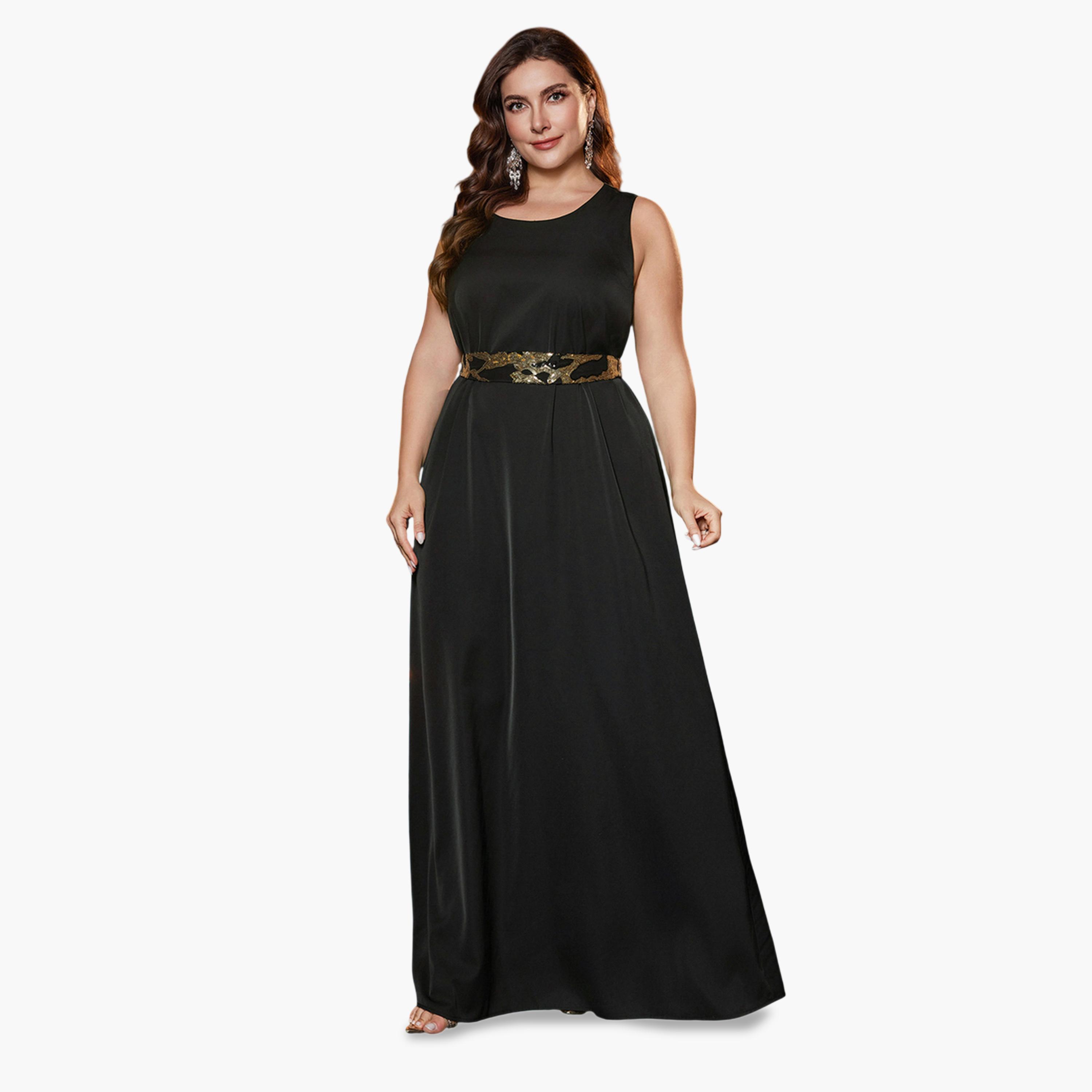 سوبر جير × ستايلي - طقم كيمونو أسود مزين مقاس واسع مع فستان ماكسي-women-clothing-coordsets-image-2