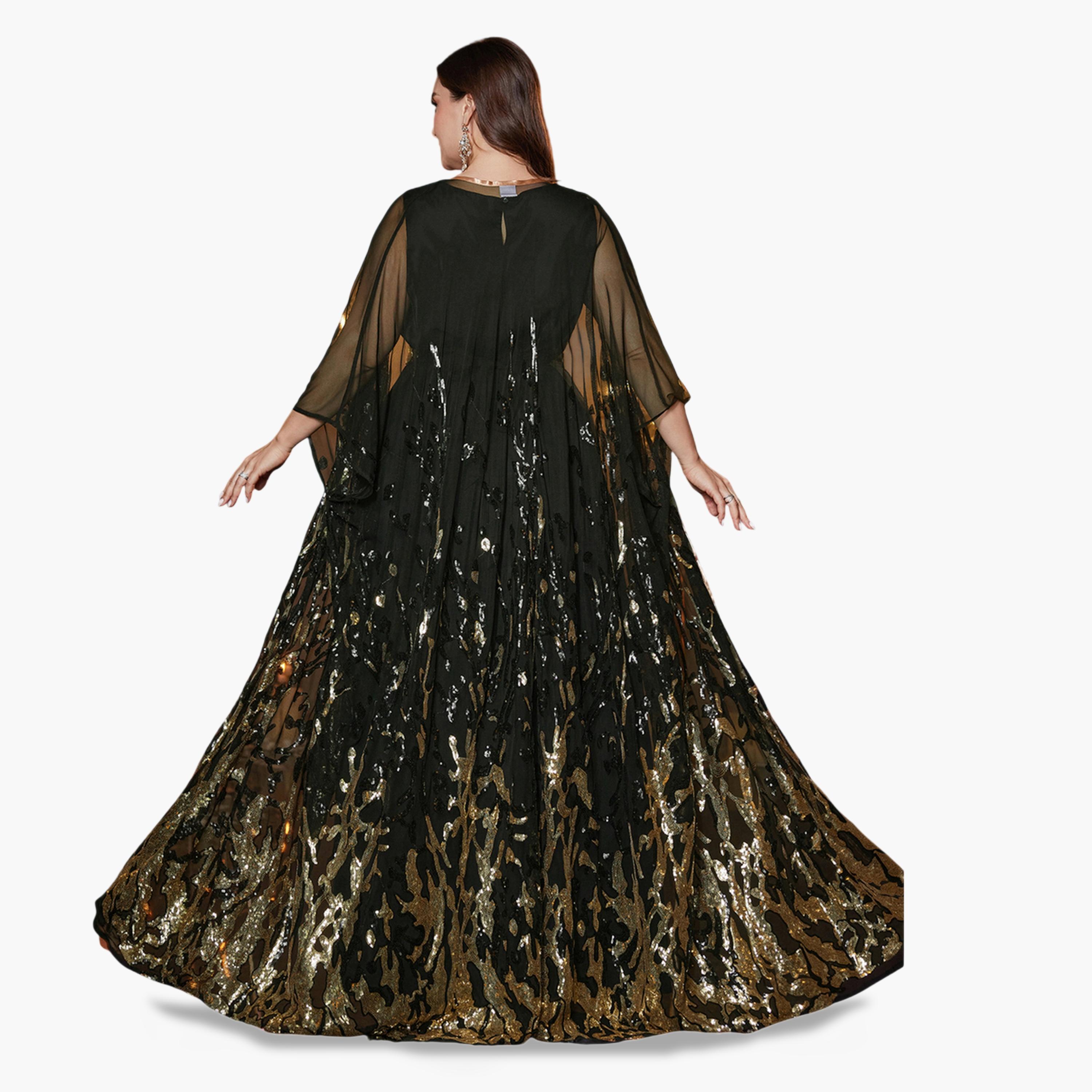 سوبر جير × ستايلي - طقم كيمونو أسود مزين مقاس واسع مع فستان ماكسي-women-clothing-coordsets-image-3