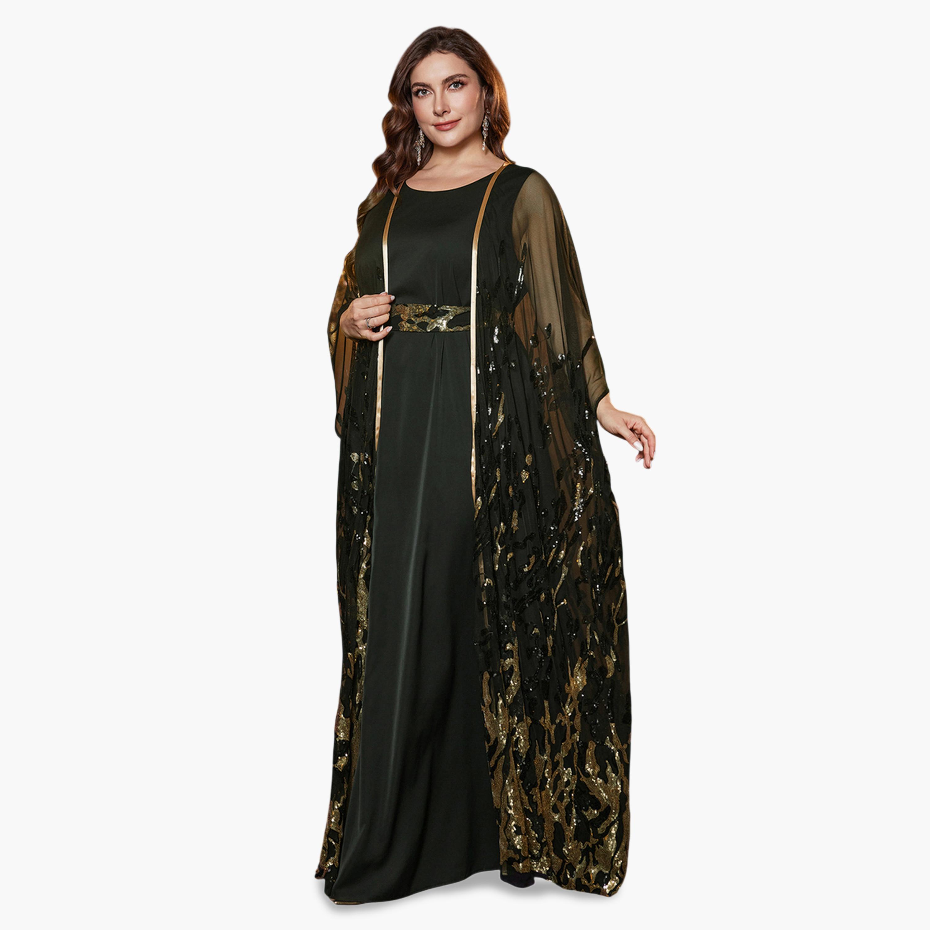 سوبر جير × ستايلي - طقم كيمونو أسود مزين مقاس واسع مع فستان ماكسي-women-clothing-coordsets-image-5