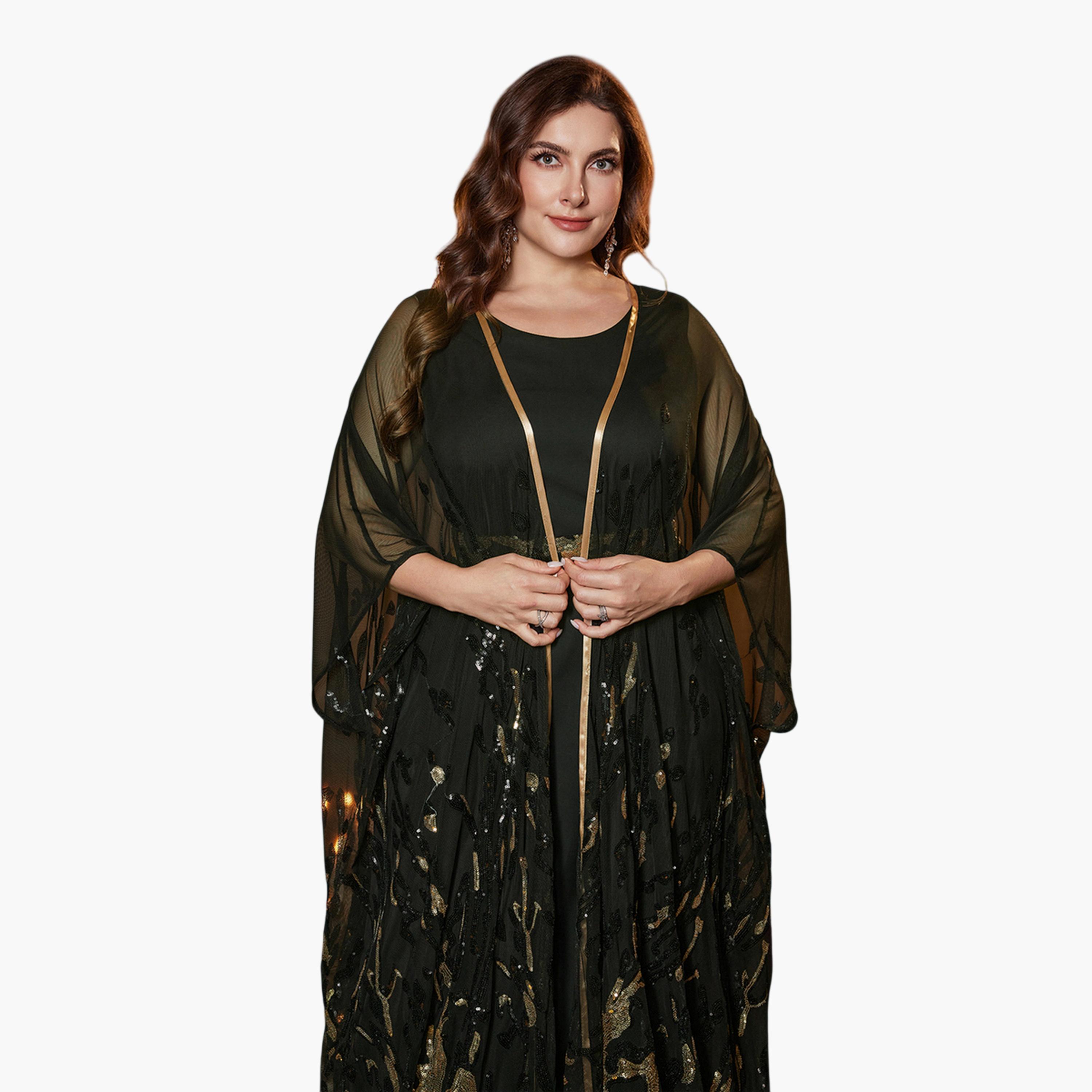 سوبر جير × ستايلي - طقم كيمونو أسود مزين مقاس واسع مع فستان ماكسي-women-clothing-coordsets-image-6
