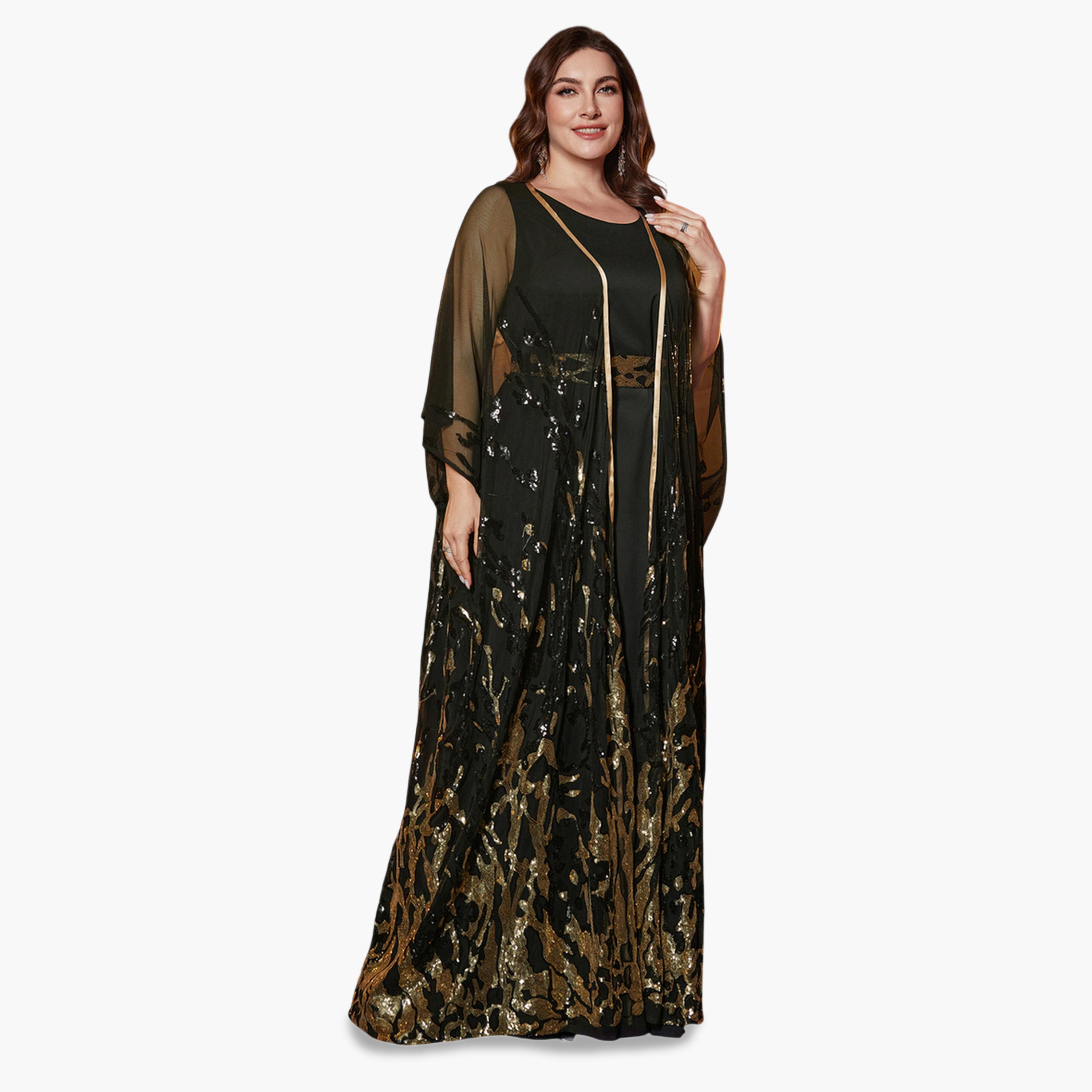 سوبر جير × ستايلي - طقم كيمونو أسود مزين مقاس واسع مع فستان ماكسي-women-clothing-coordsets-image-7