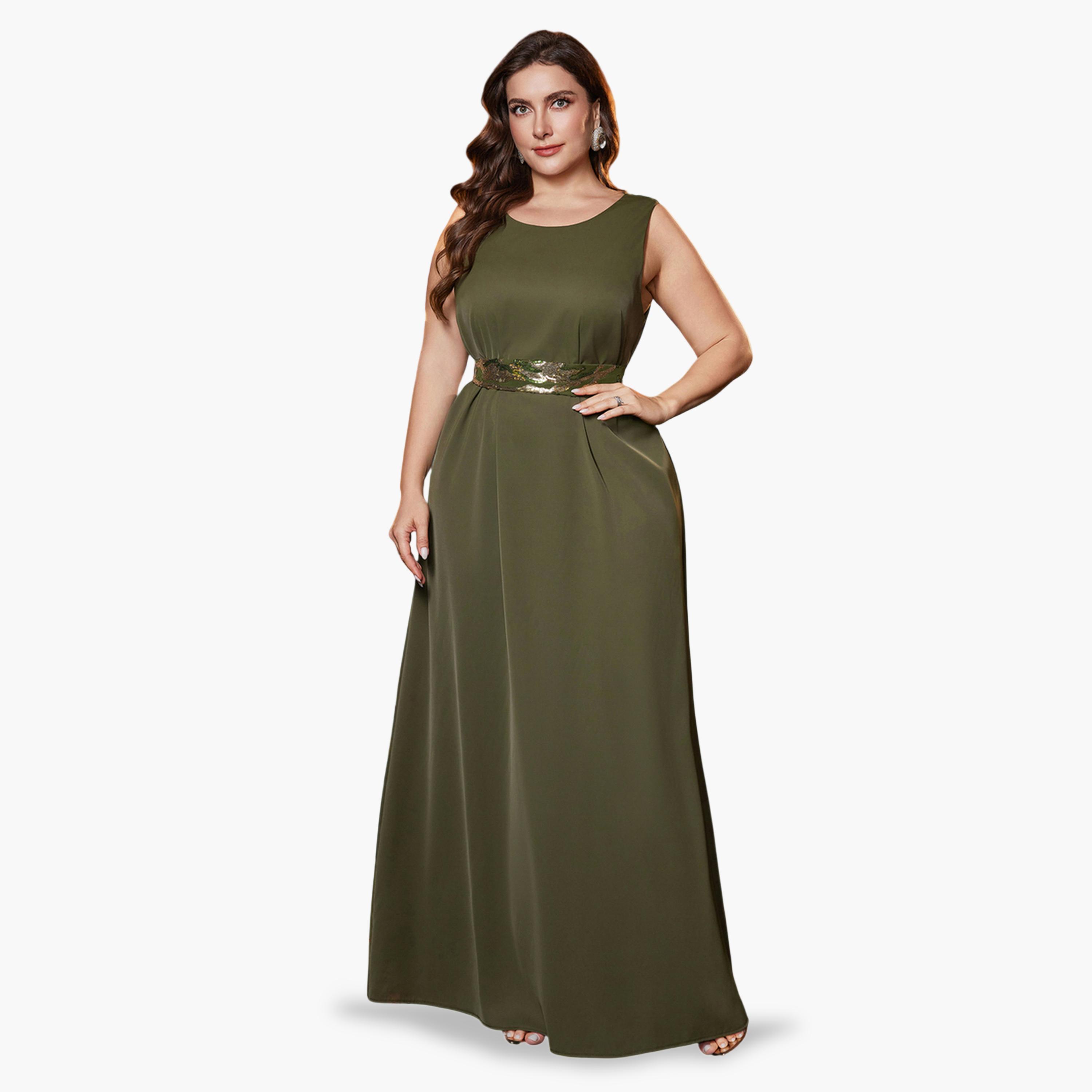 SUPGIR X Styli Plus Size Olive Embellished Kimono with Maxi Dress Co-Ords-women-clothing-plussize-coordsets-image-2