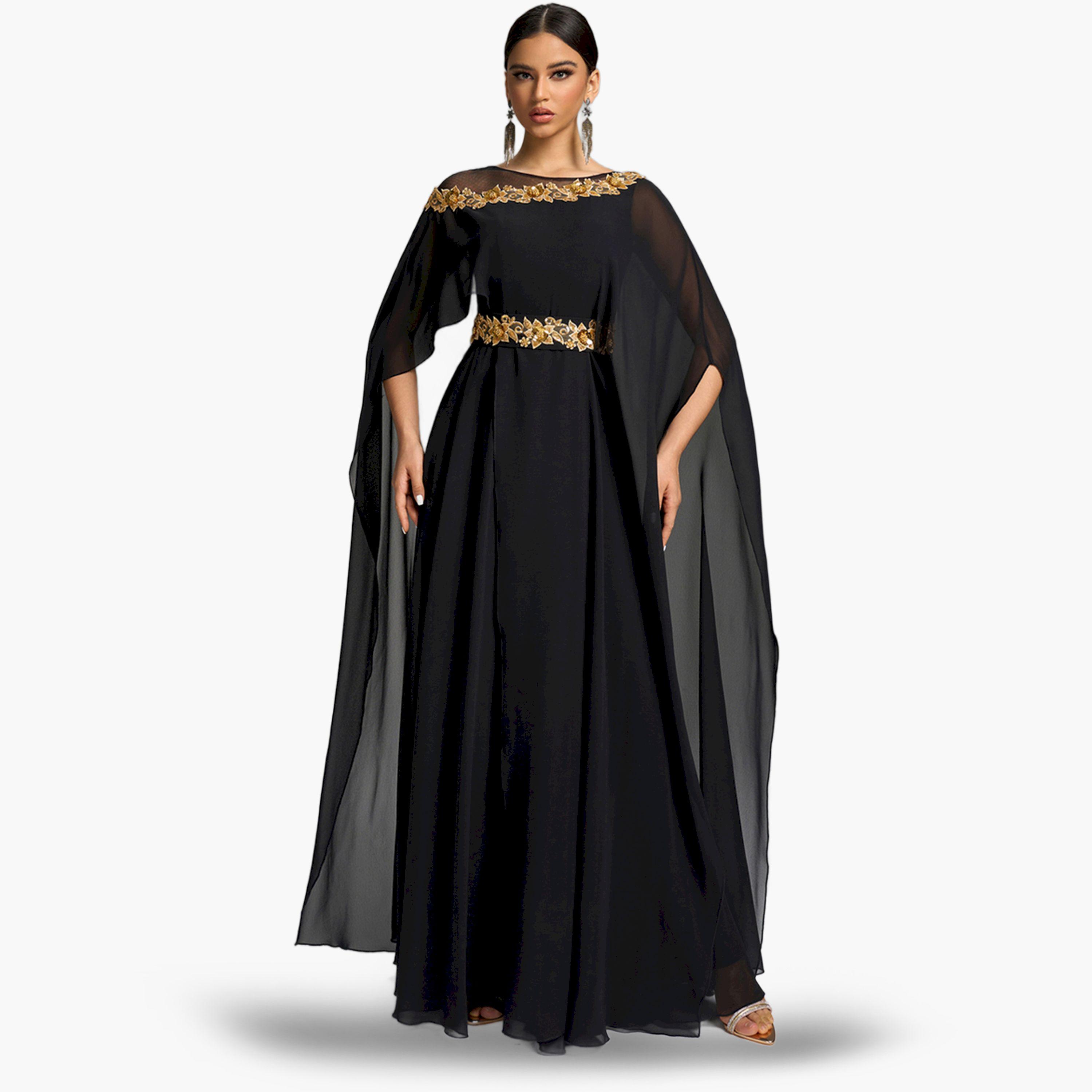 فستان طويل بأكمام كاب مطرزة-women-clothing-dresses-image-1