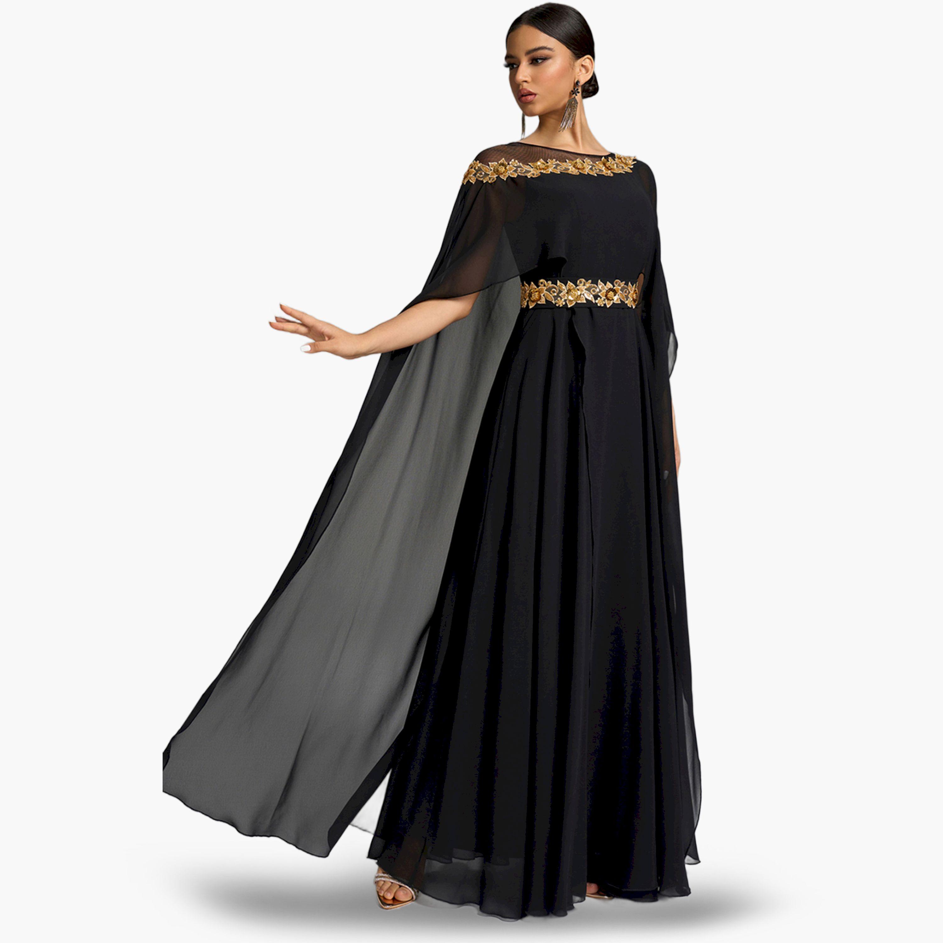 فستان طويل بأكمام كاب مطرزة-women-clothing-dresses-image-4