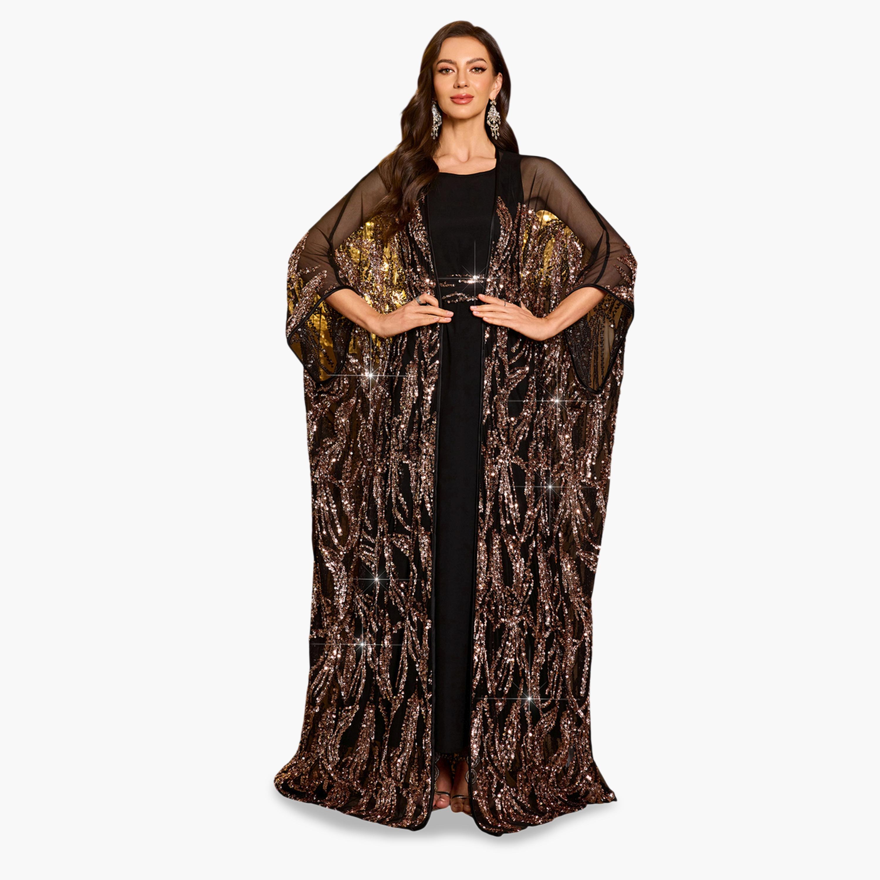 SUPGIR X Styli Sequin Detail Batwing Sleeve Kimono with Inner Maxi Dress Set-women-clothing-coordsets-image-1
